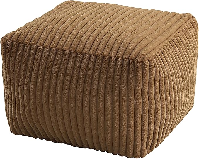 MeMoreCool Square Stuffed Pouf Ottoman Foot Rest, Stripe Furry Floor Pouf Foot Stool with Foam Chunk Filling, Soft Fluffy Stuffed Ottoman Footrest for Living Room, Faux Fur Coffee