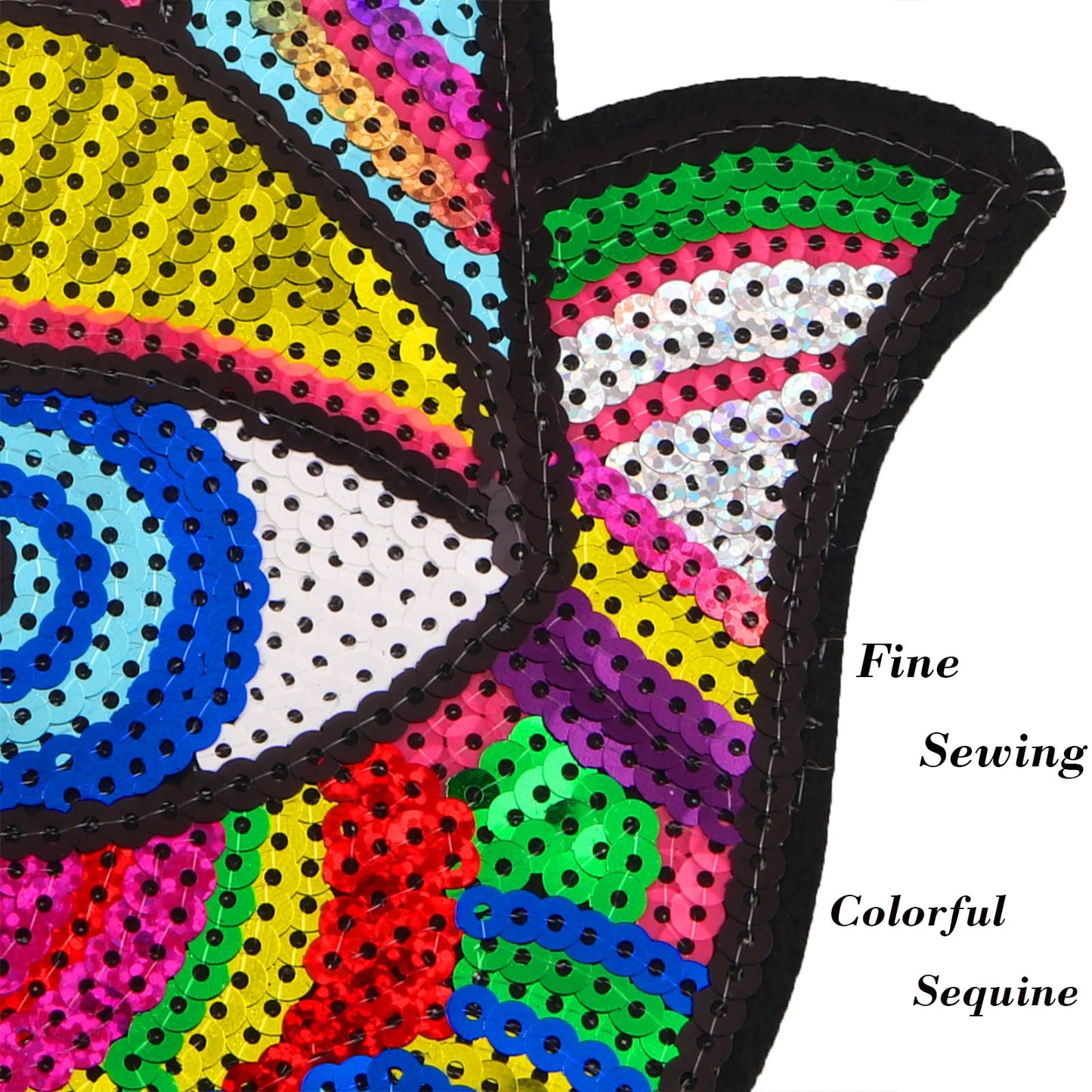 Joynaamn 3PCS Evil Eye Sequin Patches Sewing on/Iron on, Large Embroidered Decorative Appalique with Sewing Kit for Clothes Jacket Backpack Hat, Suitable for DIY/Arts/Crafts Projects