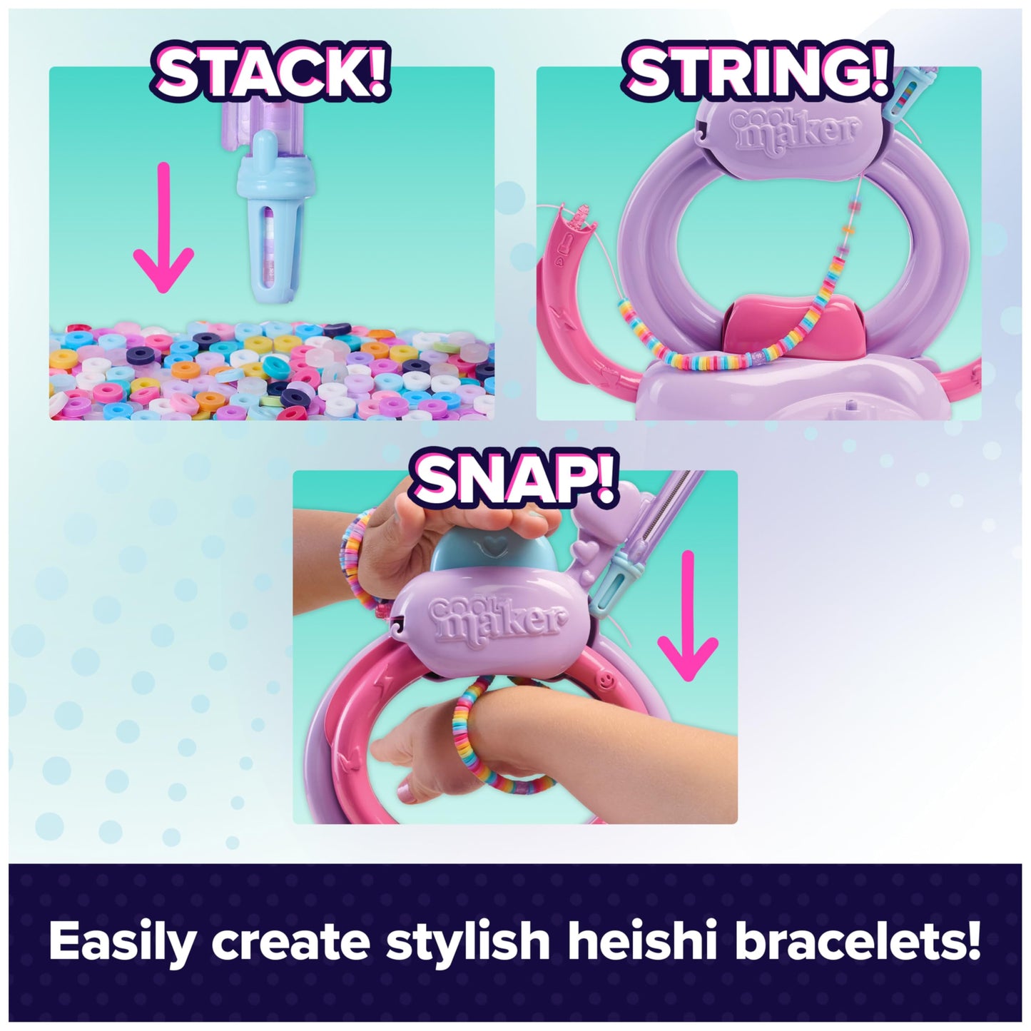 Cool Maker Stack'd Heishi Studio Bracelet Making Kit with Easy Beading Pen & Over 1200 Beads, Makes 15 Bracelets, Arts and Crafts Toys for Girls Ages 7 and Up