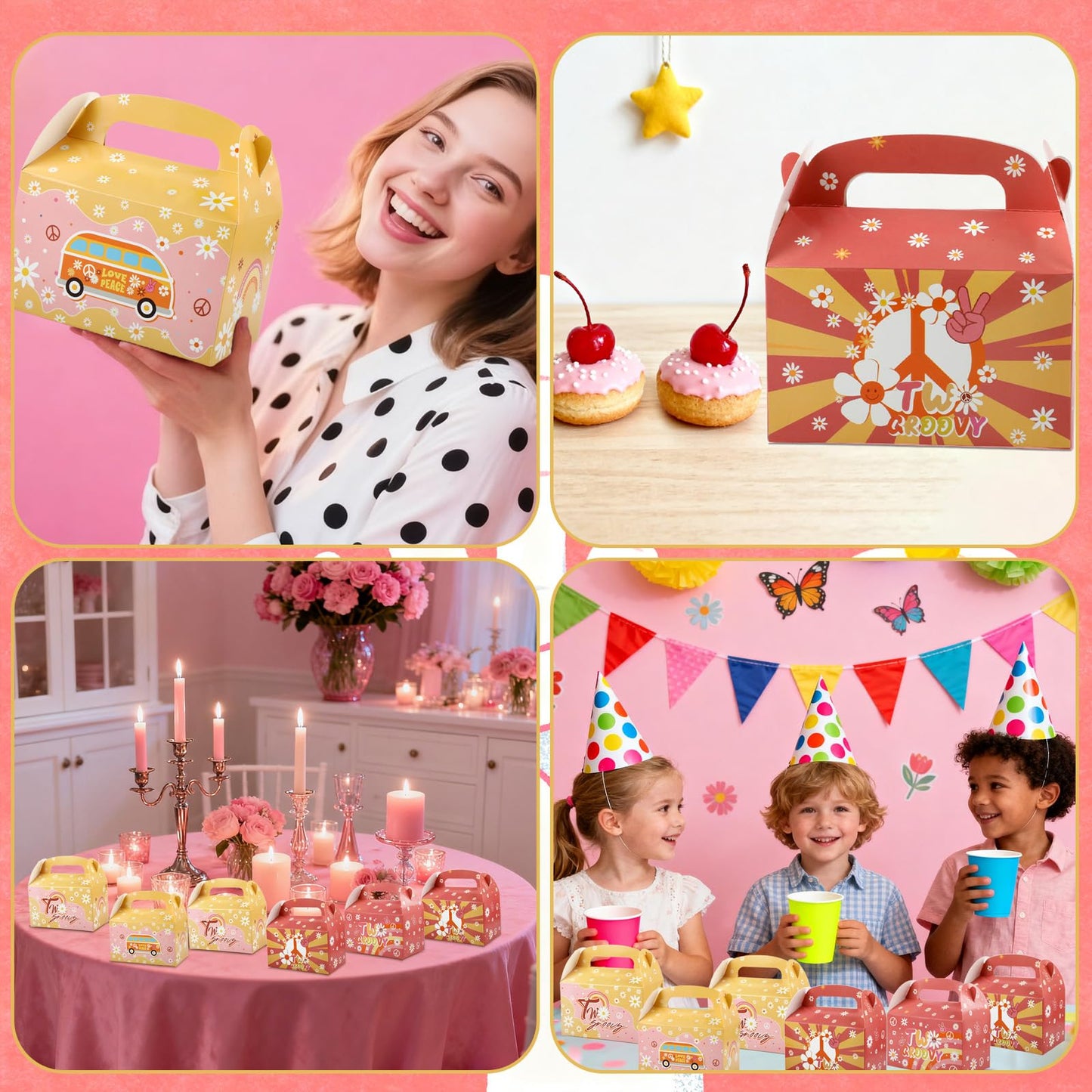 Sumalon 30 Pcs Party Favor Boxes With Handles, 6.3 Inch Foldable Paper Treat Boxes Candy Boxes, Gift Boxes Goodies Boxes for Birthday, Shower, Wedding, Party Supplies Decorations (Daisy)