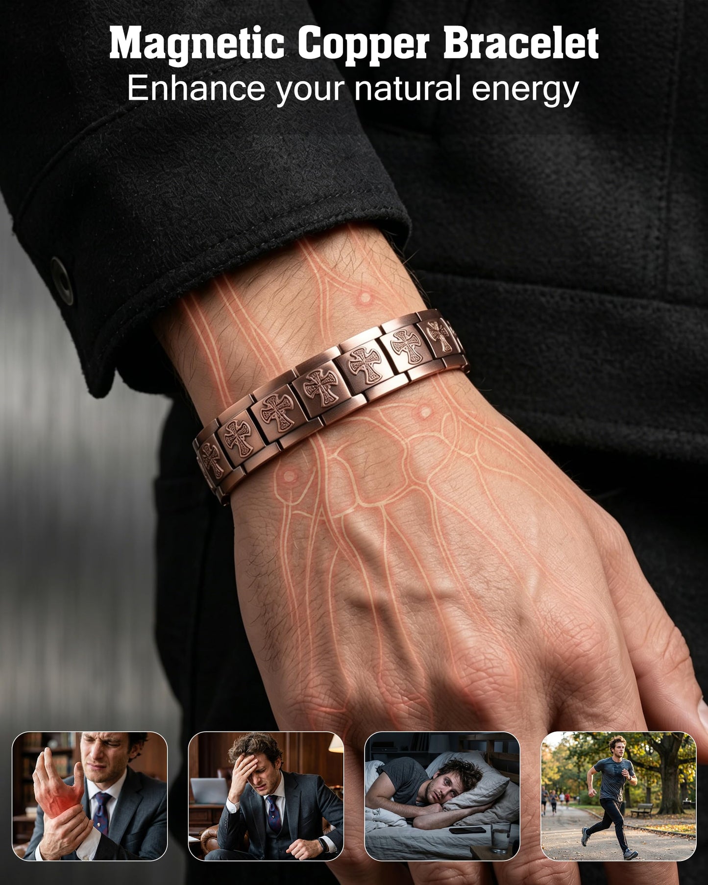Trinckle Copper Bracelet for Men, Magnetic Copper Bracelets with 5X Strength 5000 Gauss Magnets, Celtic Cross 99.9% Pure Cooper Jewelry with Magnet as Father Day Gift Pulsera De Cobre with Sizing Tool