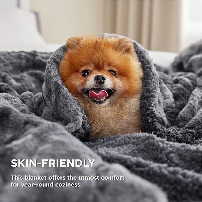 Bedsure Sherpa Blanket Queen Size - Soft, Fuzzy & Fluffy Faux Fur - Warm, Cozy Blanket for Couch, Sofa and Bed, Tie Dye Design, Grey, 90x90 Inches