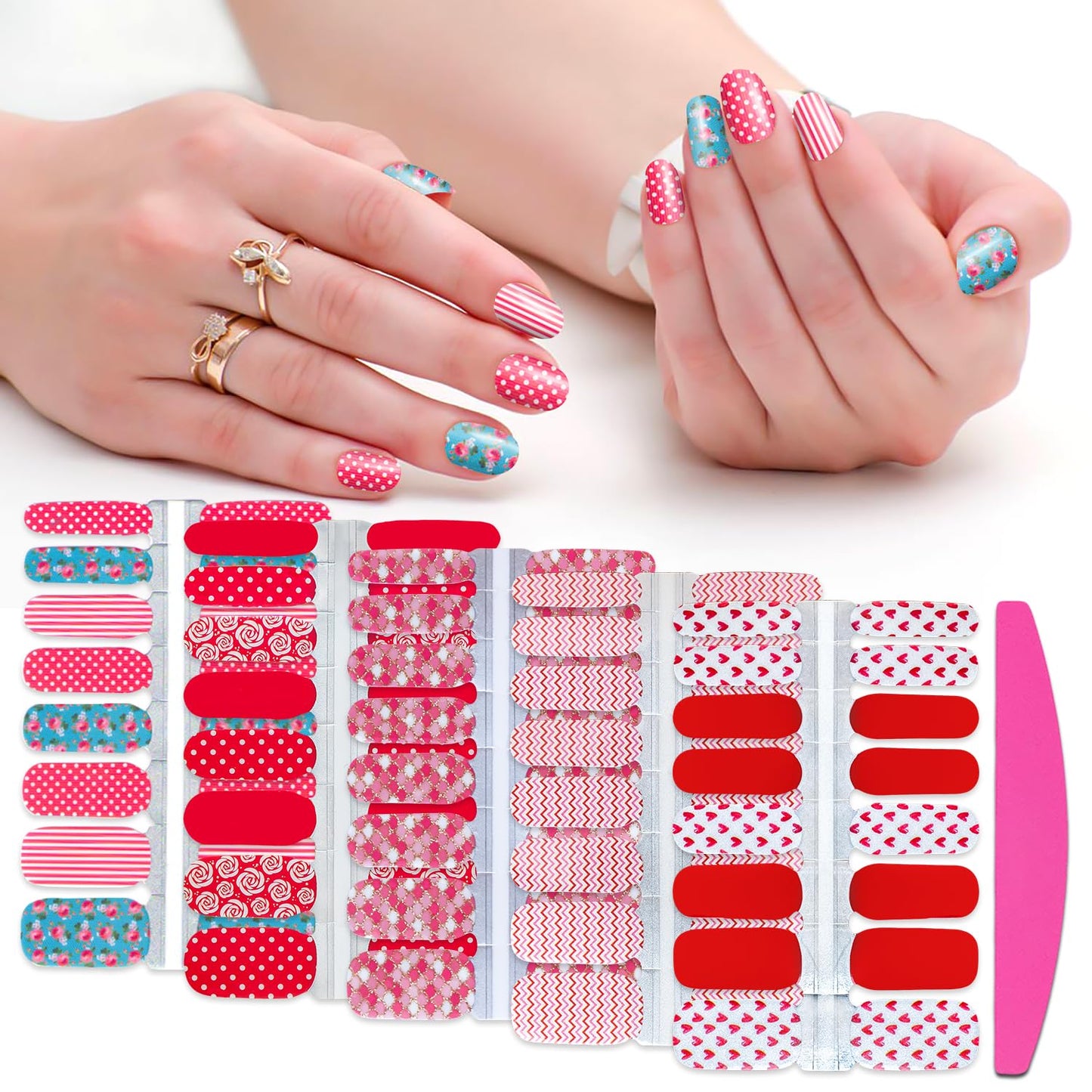 SILPECWEE 5 Sheets Red Nail Wraps for Women Valentine's Day Nail Polish Strips Gel Nail Strips Self Adhesive Nail Polish Stickers Stick on Nails Fingernails Manicure Stickers with 1pc Nail File