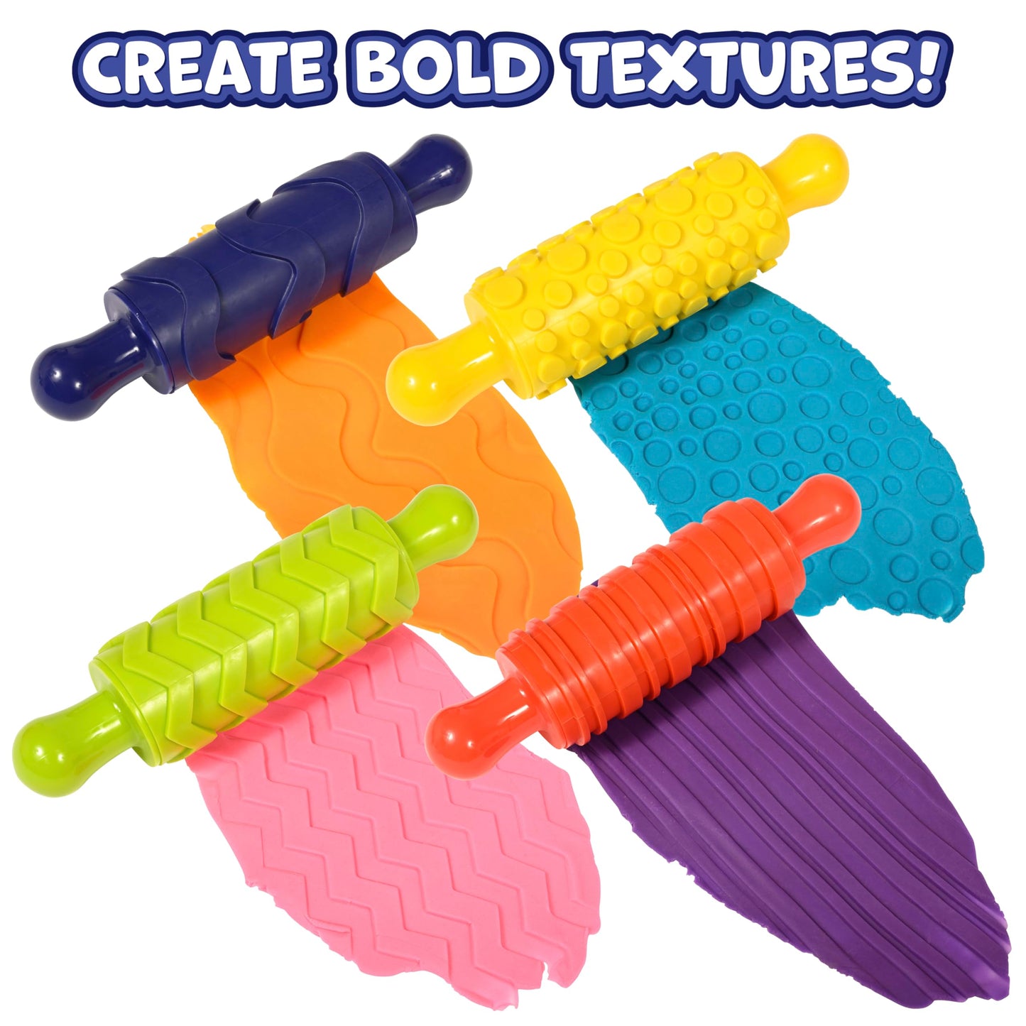 READY 2 LEARN Paint and Dough Texture Rollers | Set of 4 | Patterned Rolling Pins for Kids | Play Dough Accessories and Art Tools
