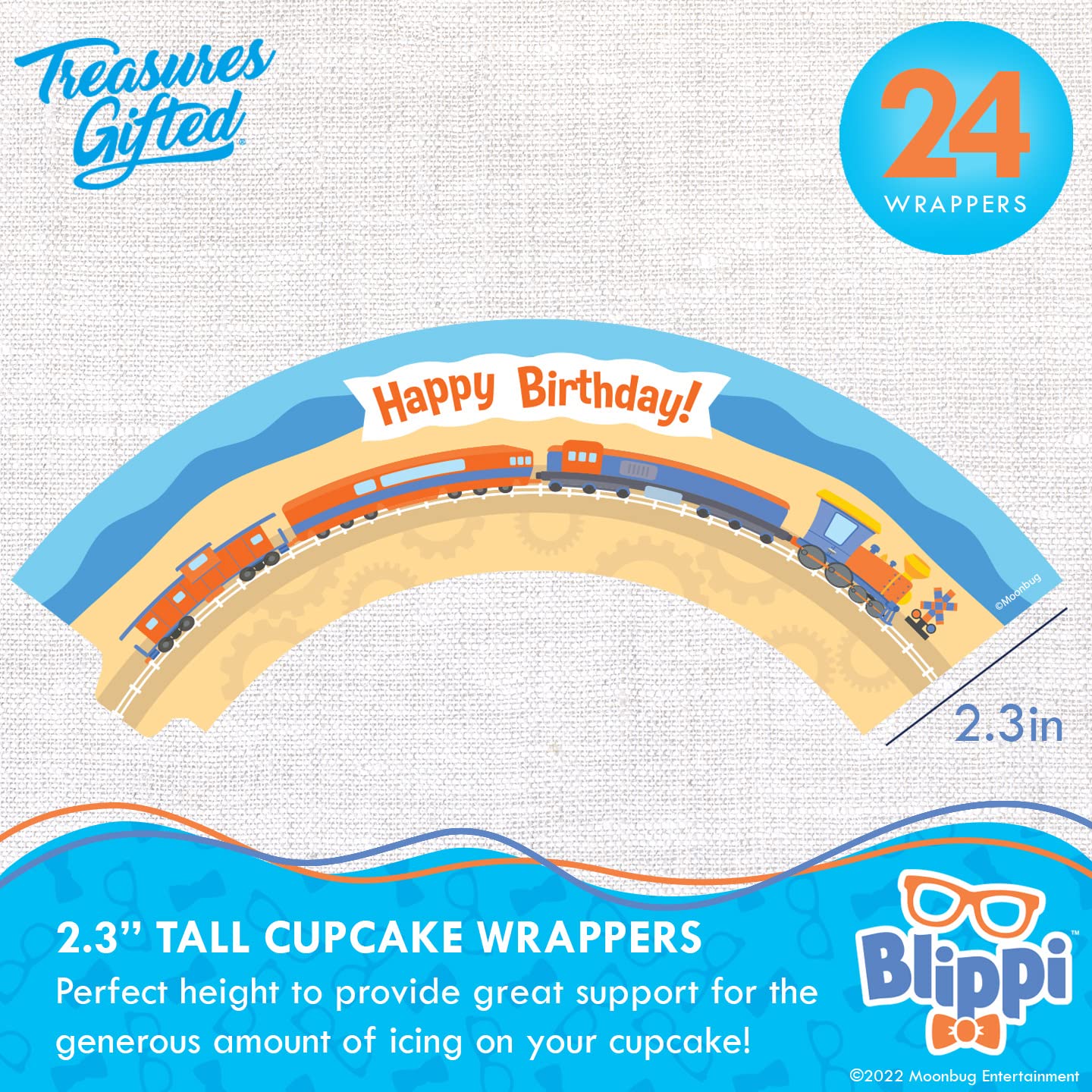 Treasures Gifted Officially Licensed Blippi Birthday Decorations Vehicle - Cake Topper Set - 1 Blippi Cake Topper & 24 Cupcake Toppers & Wrappers - Cake Decorations - Party Supplies