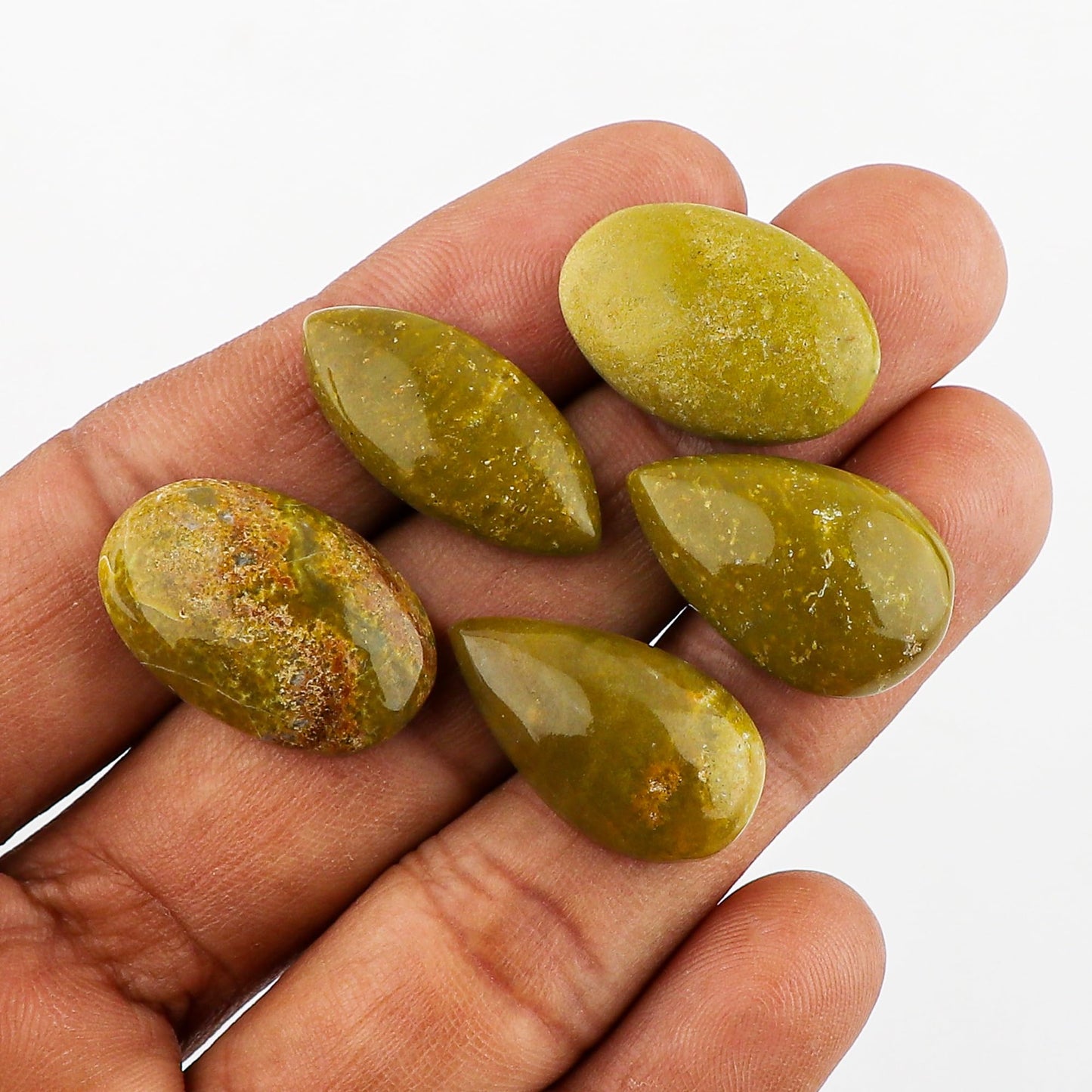 CRYSTALINES 5pcs, Natural Green Opal Gemstone, Bulk Cabochon Stone, Wholesale Polished Loose Supply, DIY Craft-Jewelry Making, Chakra Healing Crystal, Wire Wrapping, Gem Collection