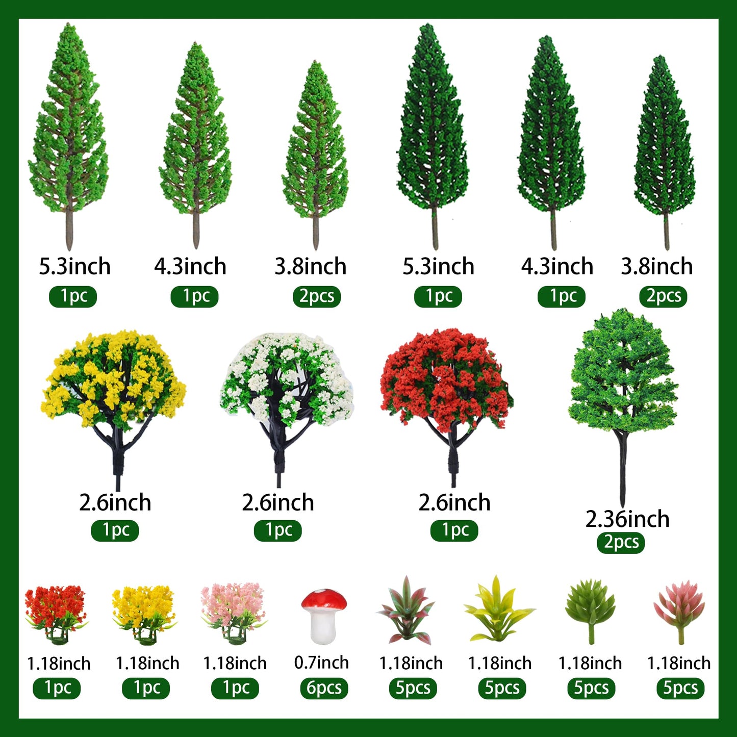 36pcs Model Trees Mixed Model Flower Trees Railroad Scenery Diorama Tree Mushroom for DIY Crafts Landscape Train Railroad Decorations Fairy Garden Trees Supplies