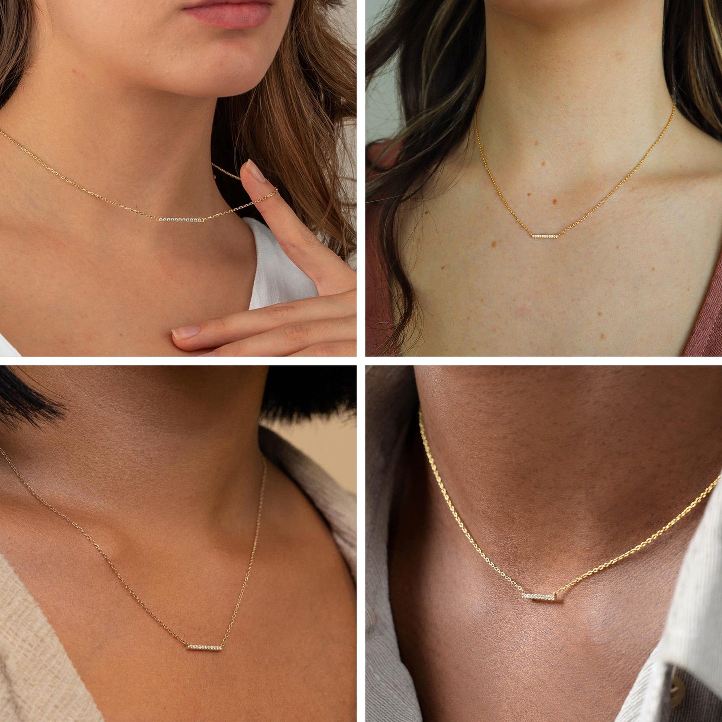 GUOKE Bar Necklace - 14K Gold Plated Dainty Gold Necklace Simple Jewelry for Women
