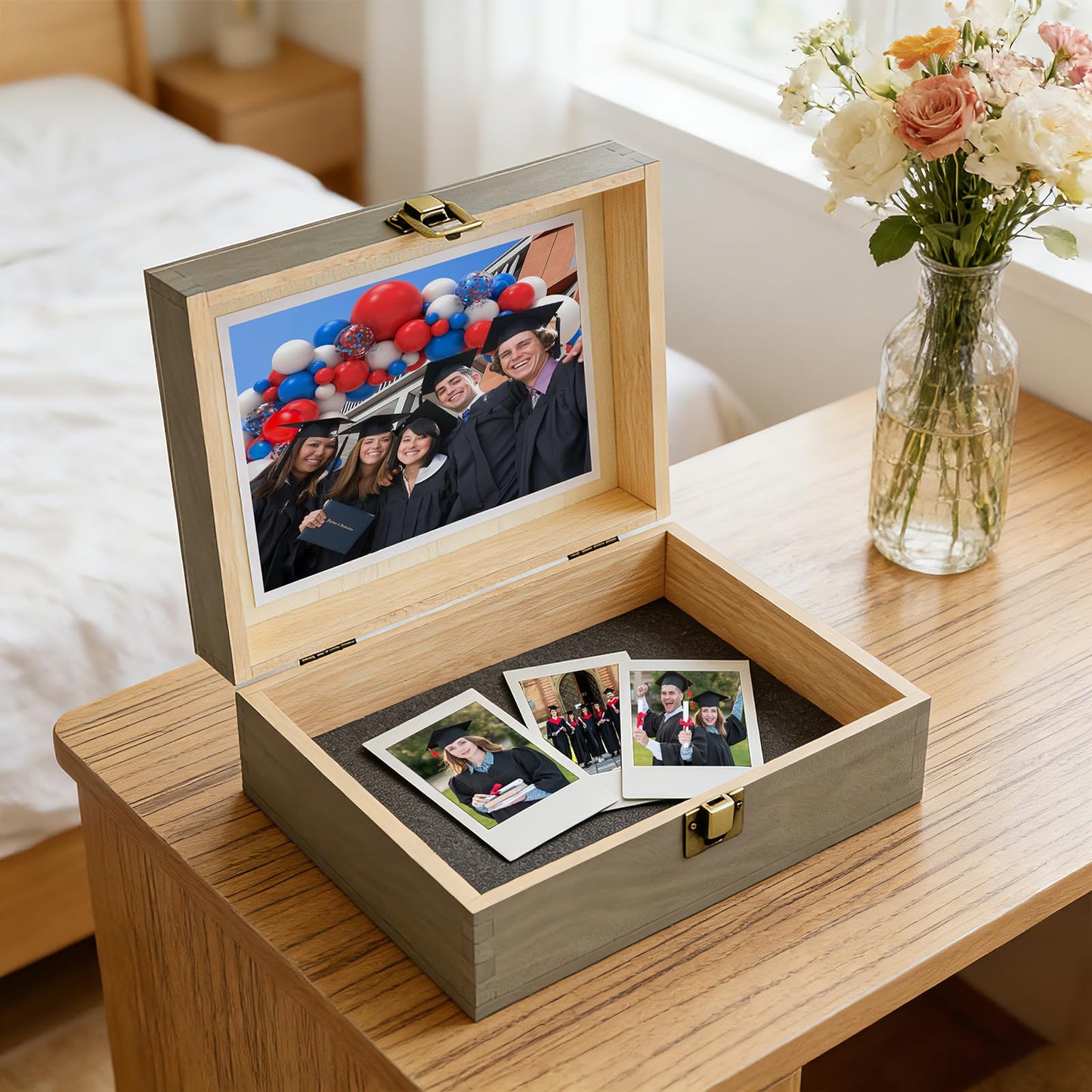 REMEIT Graduation Keepsake Box - Engraved Class of 2026 Wood Memory Box Congrats Grad Gift for Him Her, Perfect for Storing Graduation Memories & Mementos