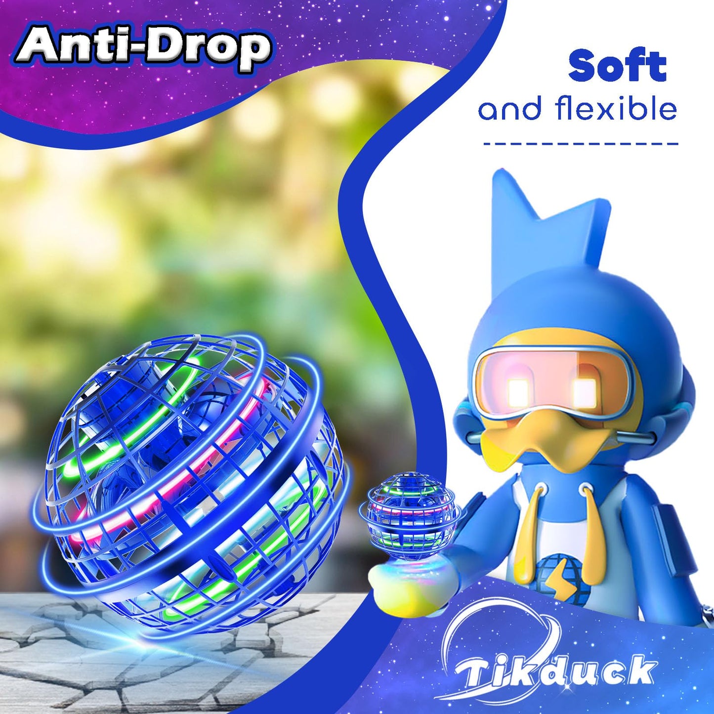 Tikduck Flying Orb Ball 2026 Toys Soaring Hover Pro Boomerang Galactic Fidget Cool Magic Hand Controlled Mini Drone Cosmic Globe Spinner Safe for 6 7 8 9 10+ Year Old Kids Outdoor Toys (Blue)