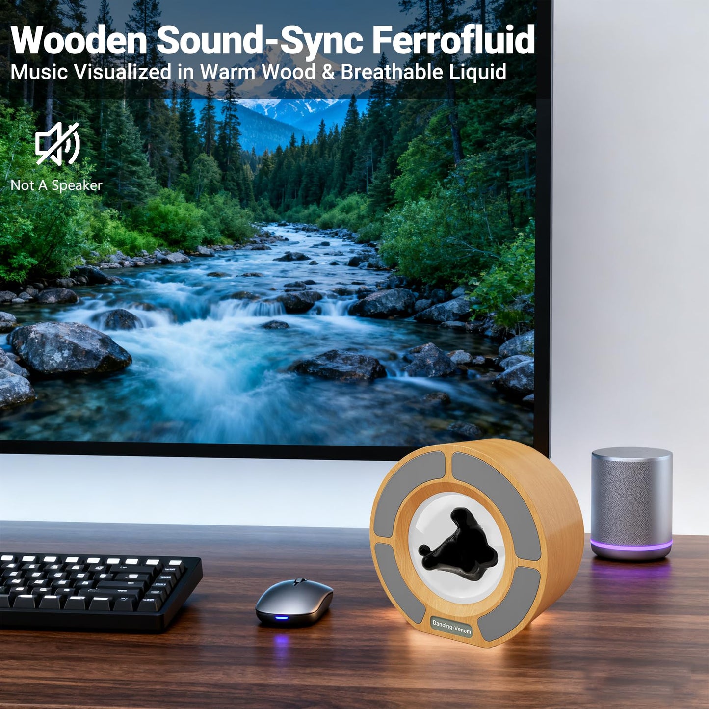 Ferrofluid Sound Visualizer, Dancing Ferrofluid Speaker Music Mate, Audio Visualizer Desk Art with Lamp, Valentines Day Gifts for Her/Him - Desk, Bedroom & Office Display (No Speaker) (Loop Tube)
