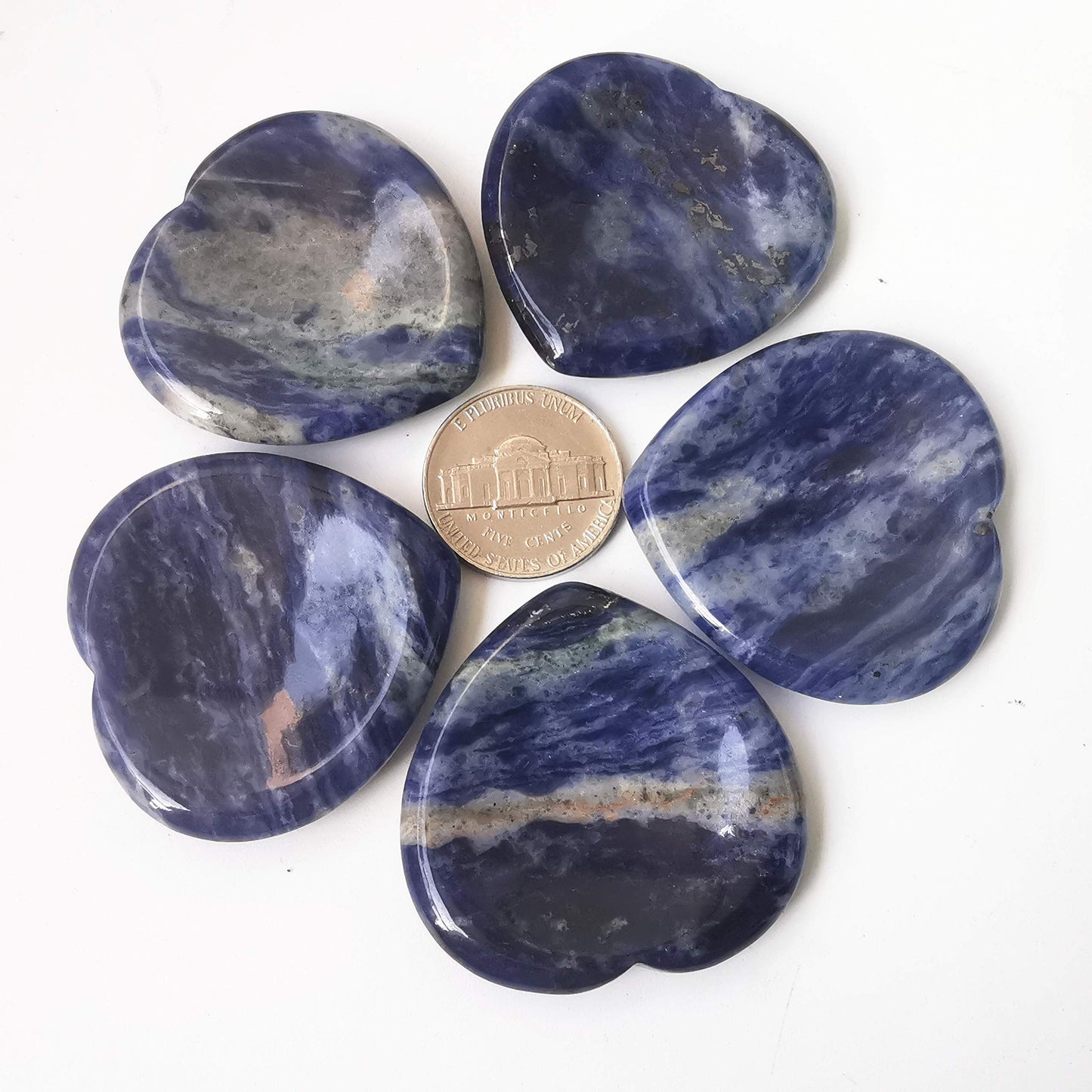 Bacatgem Natural Sodalite Heart Chakra Thumb Worry Stone,Hand Carved Healing Crystal Shaped Stone for Anxiety Stress Relief Meditation