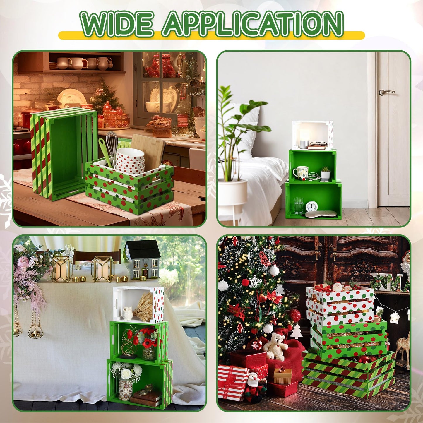Novabright 3 Pcs Christmas Wood Crates 13'' 11'' 9'' Decorative Rustic Nesting Crate with Handle Farmhouse Wood Storage Basket Gift Boxes for Winter Display Candy Craft Pet Holiday Decor(Clean Style)
