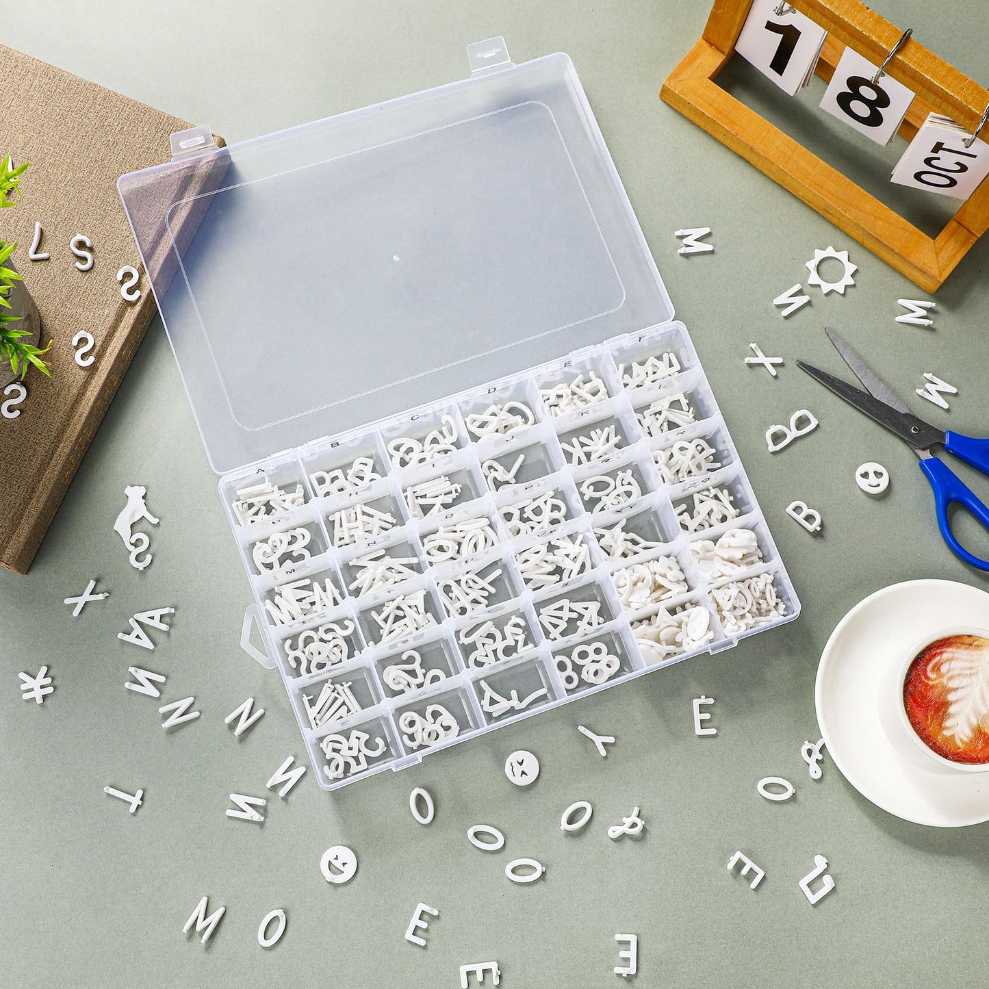 Dunzoom 390 Pieces Letter Board Letters with Plastic Organizer Box for Changeable Felt Board 3/4 White Letters, Numbers & Symbols for Felt Letterboard