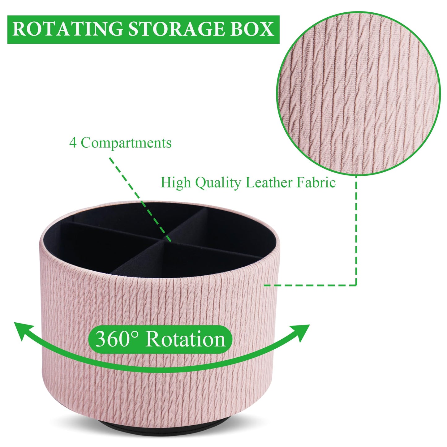 Lvkjafaz Round Leather Art Supply Organizer,Remote Control Holder,360 Degree Spinning,Multi-Functional Pencil Holder,4 Compartments Desktop Stationary Organizer(1-Wood Pink2)