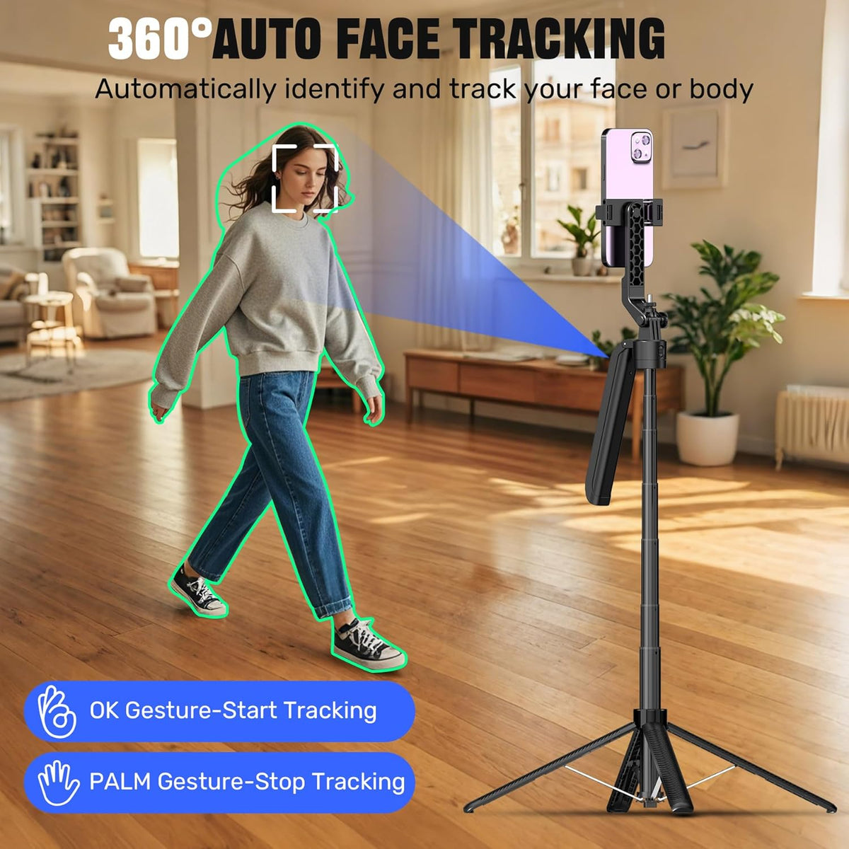 Auto Face Tracking Selfie Stick Tripod for iPhone with 10" Ring Light,360 Rotation That Follows Your Movement,71" Phone Camera Stand with Remote for Content Creator Vlog Video Recording
