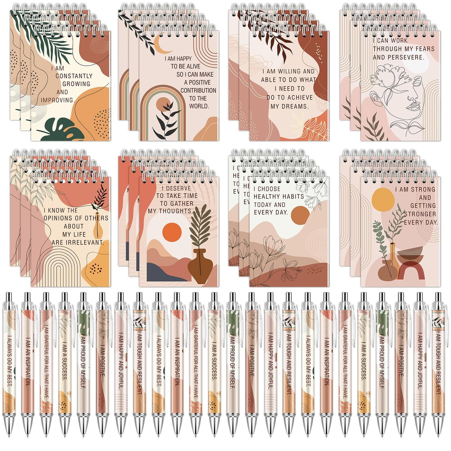 Lebsitey 48 Pcs Positive Inspirational Notebooks and Pen Set Gratitude Mini Notebooks with Pens Encouragement Notepads Daily Affirmations Journal for Women Stress Relief Self Care