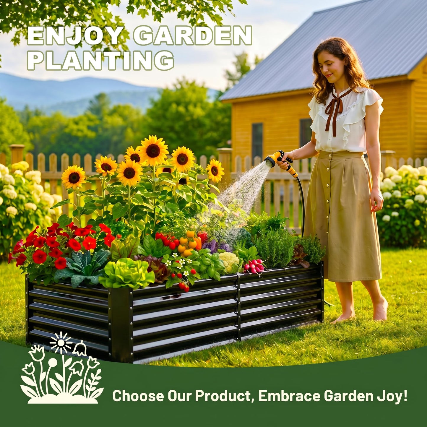 AHEONLAR 2 Pack Galvanized Raised Garden Beds Outdoor, Rectangle Metal Planter Boxes for Vegetables, Flowers and Plants, Durable Garden Bed Kit with Easy Assembly, Black