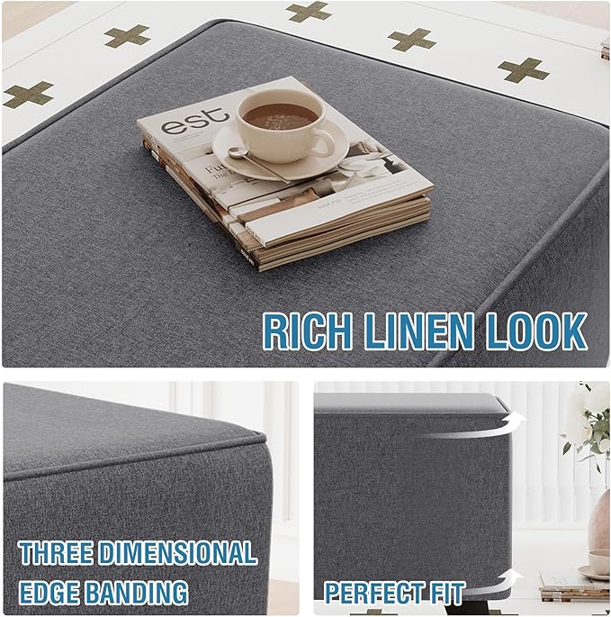 H.VERSAILTEX Ottoman Cover Slipcover Square Fit Length 18"-19" Footrest Sofa Slipcovers Stool Cover Footstool Protector Covers Feature Thick Durable Linen Look Fabric Removable Washable - Heather Grey