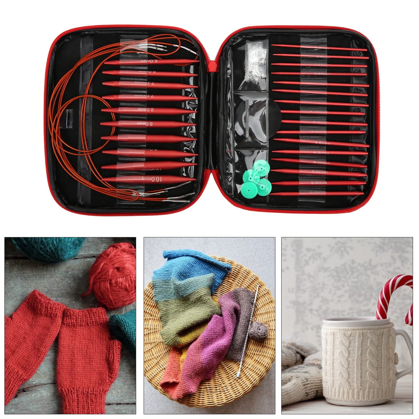 Fayelume Interchangeable Knitting Needles, Circular Knitting Needles Set, with Storage Case and Extension Cable Knit, for Beginners, 3 MM to 10 MM