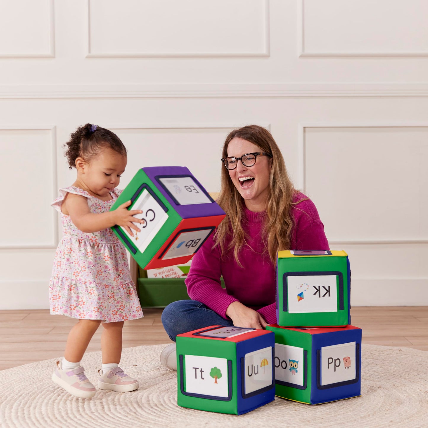 ECR4Kids SoftZone Picture Me Building Block Playset, Stacking Cubes, Assorted, 4-Pack