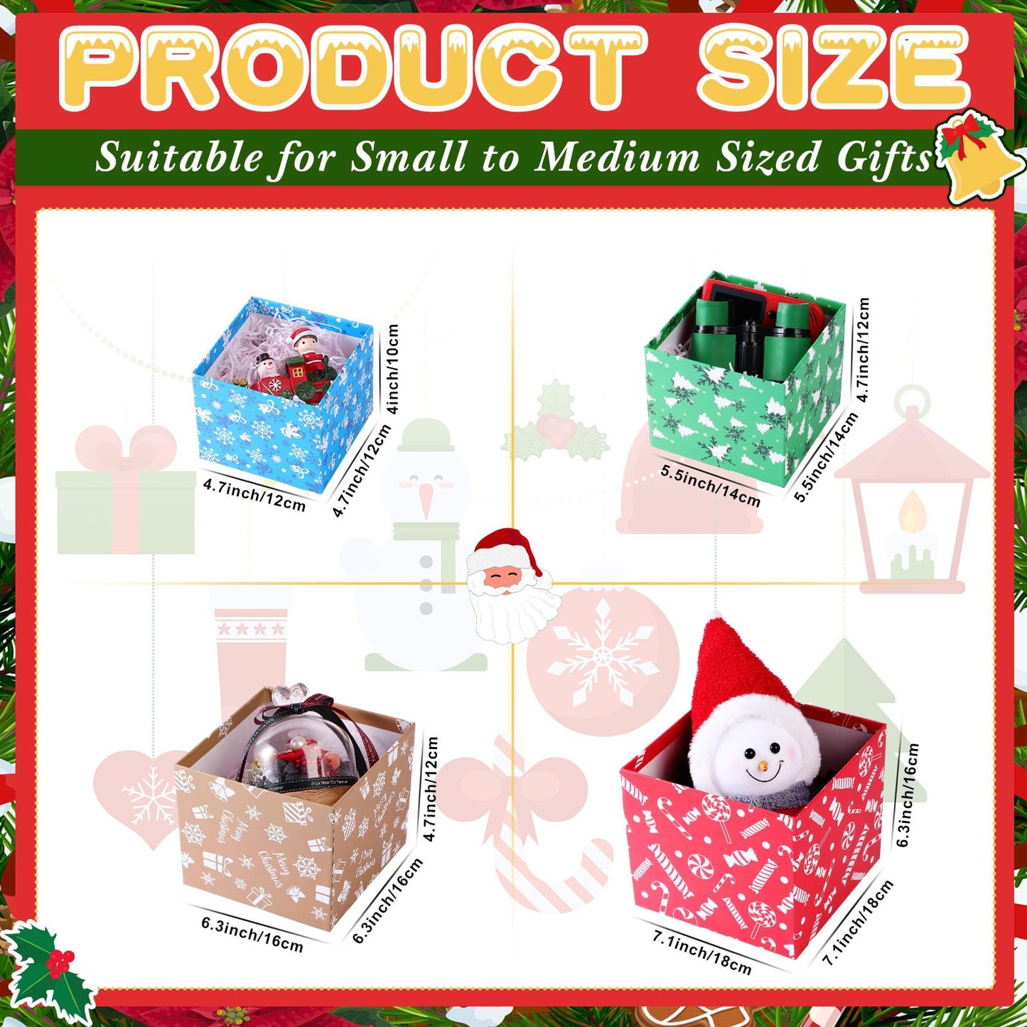 TaoBary 4 Pcs Christmas Nesting Gift Boxes Hard Xmas Stackable Candy Decorative Boxes with Lids for New Year, Holiday, Birthday Party Gift Decor Supplies