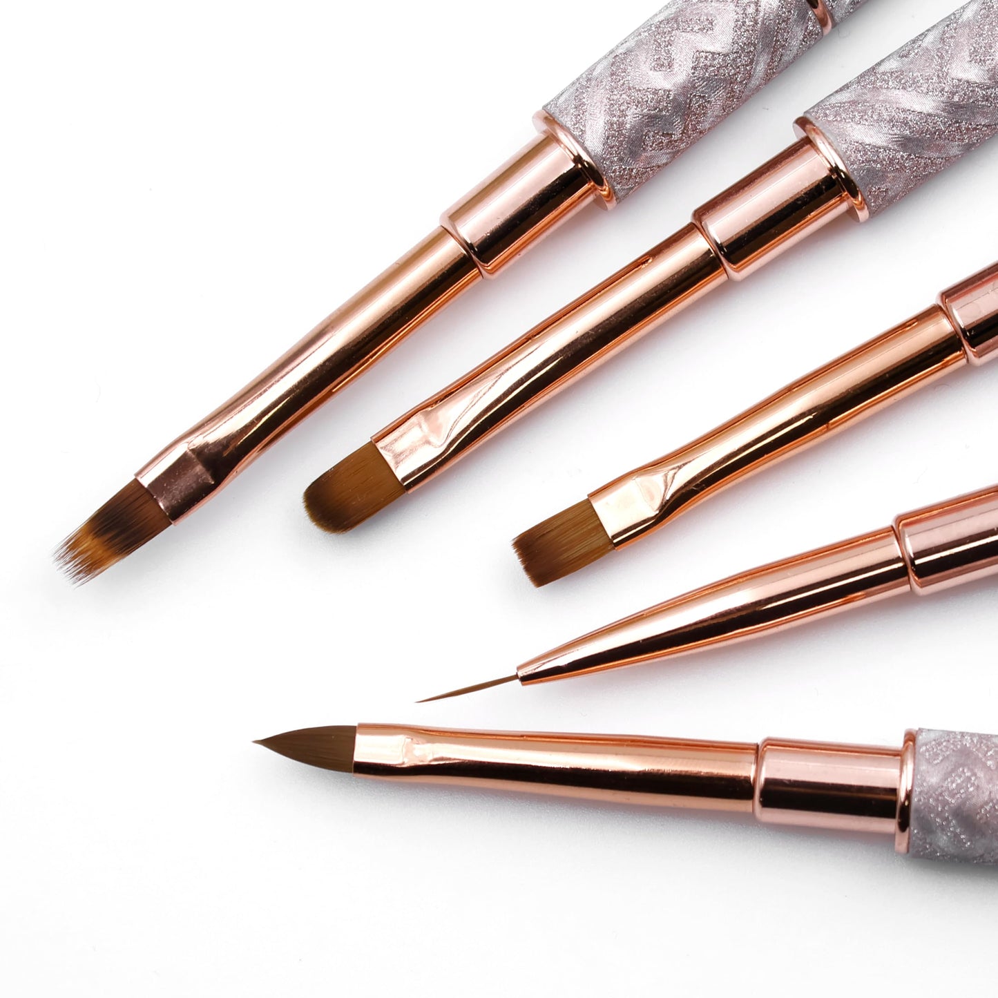 Aridito 5pcs new shiny leather case with metal handle and cap gel nail art brushes professional tools for High-end nail salon use