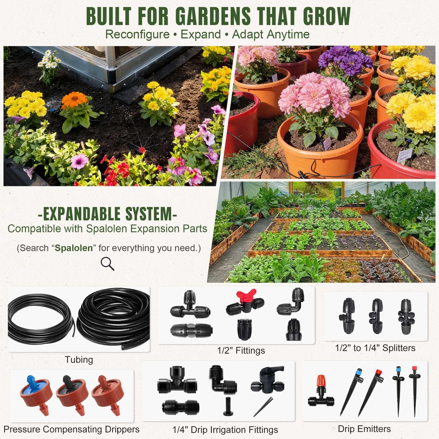 100FT Drip Irrigation System Kit Dual-Zone Garden Atomizing Watering System with 30 Copper 360° Adjustable Bendable Nozzles,Y-Splitter, Leak-Proof 1/4" Misting System for Garden Greenhouse Raised Beds