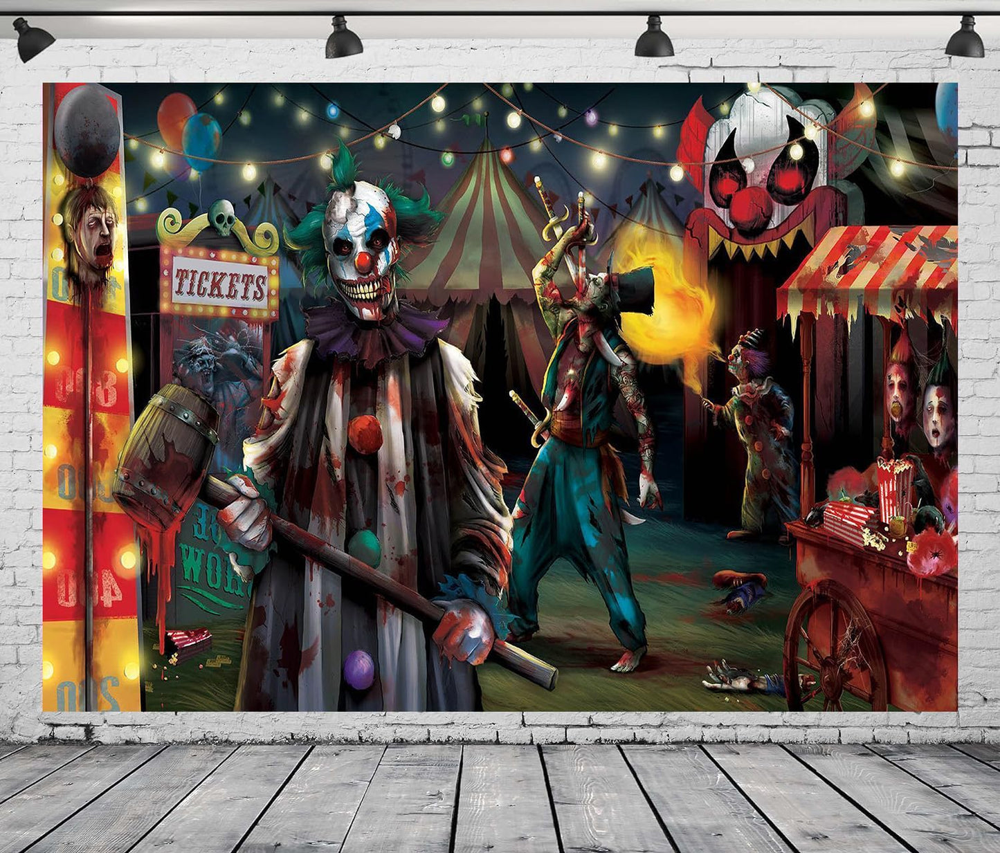 DULUDA 8x6 FT Halloween Evil Circus Clown Theme Backdrop Haunted House Horror Scary Evil Circus Clown Creepy Carnival Birthday Party Decorations Photography Background Banner Studio Props, Clear