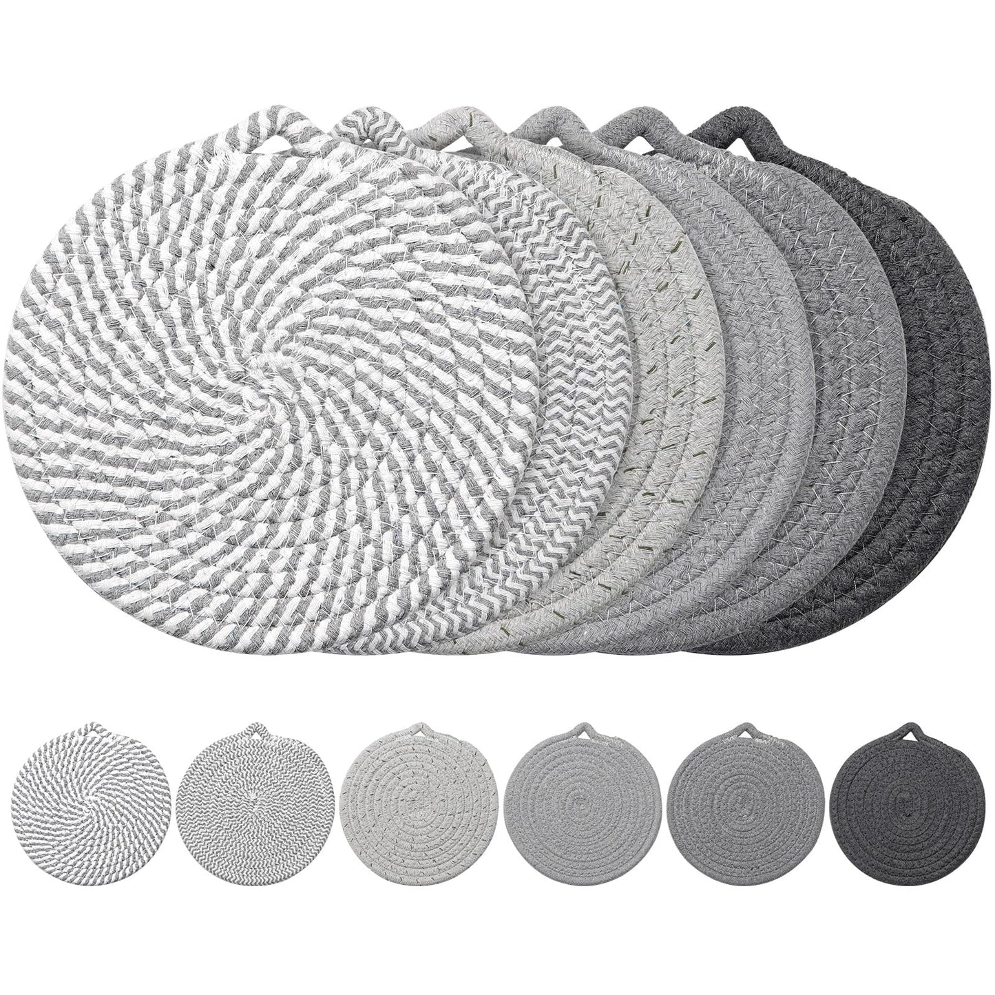 7" Trivets for Hot Dishes, 6 Pack Hot Pads for Kitchen Counter & Dining Table, Heat Resistant | Scratches | Stains Cotton Trivets for Hot Pots and Pans