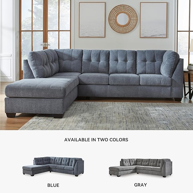 Signature Design by Ashley Marleton Contemporary Left-Arm Facing Tufted 2-Piece Sectional with Chaise and Loose Seat Cushions, Blue