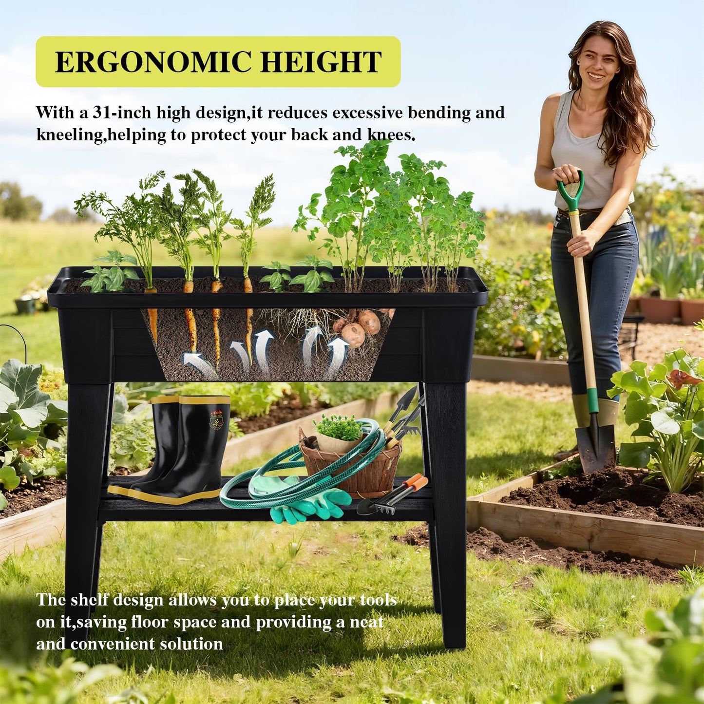 MO Raised Garden Bed with Legs & Trellis, Outdoor Raised Planter Box for Gardening Herb Garden, Planters for Outdoor Plants, Garden Bed for Garden Yard Patio Home Decor