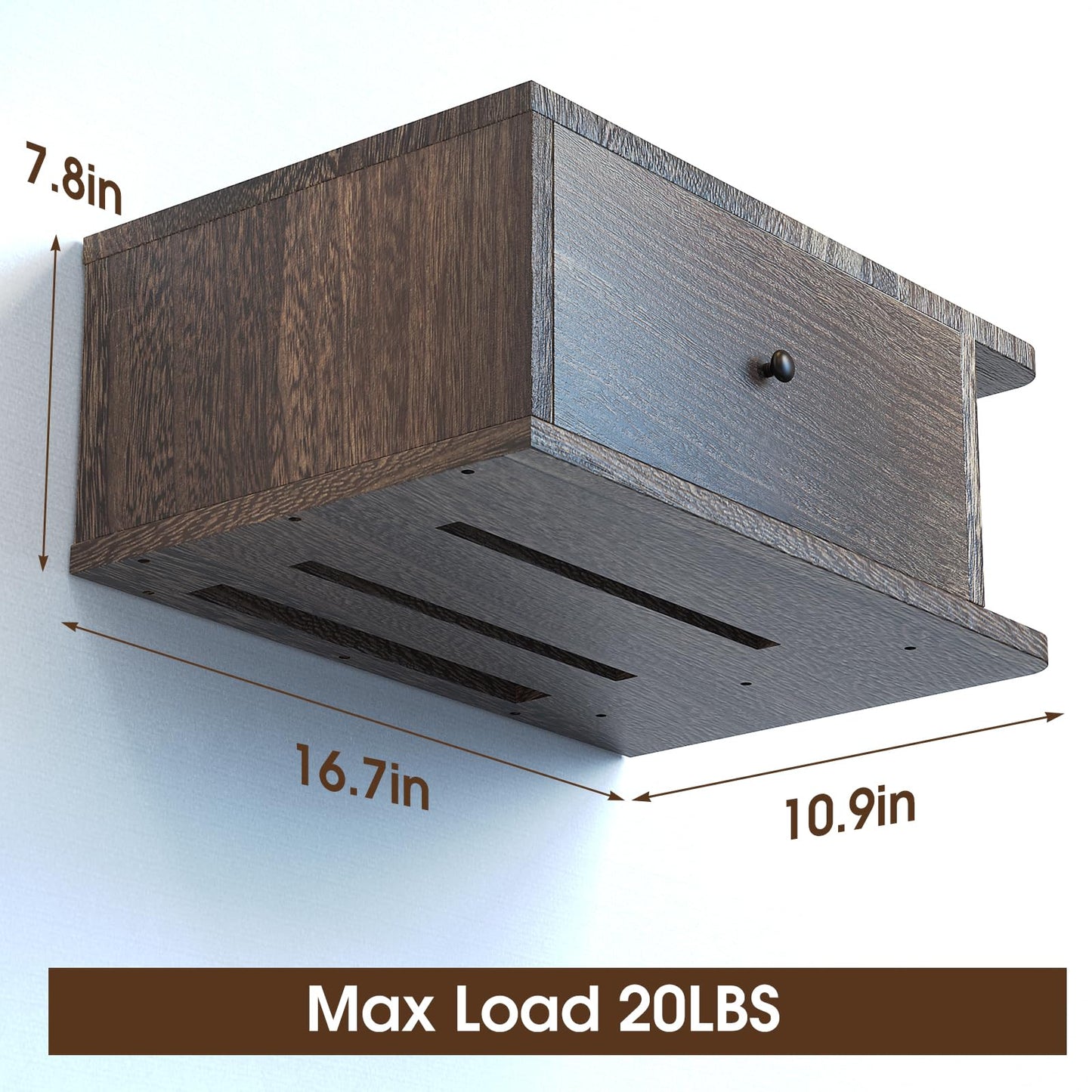 Floating Projector Stand Wall Mount - Modern Media Console Shelf Cabinet with Magnetic Door, 16.7" x 10.9" x 7.8", Open & Hidden Storage for Projector, Router, DVD Player, Cable Box
