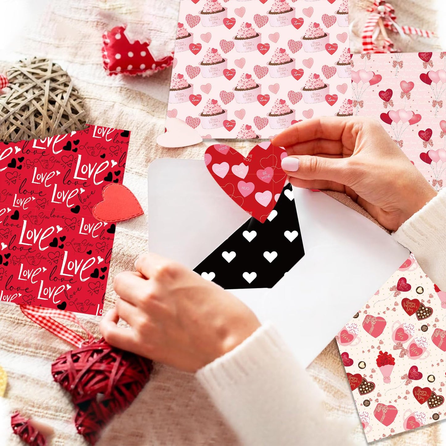 Valentine's Day Scrapbook Paper Pad Pink Red Love Heart Patterned Paper 12×12，24 Sheets Scrapbook CardStock Papers Pad for Holiday Cardmaking DIY Origami Decorative Craft Papers.