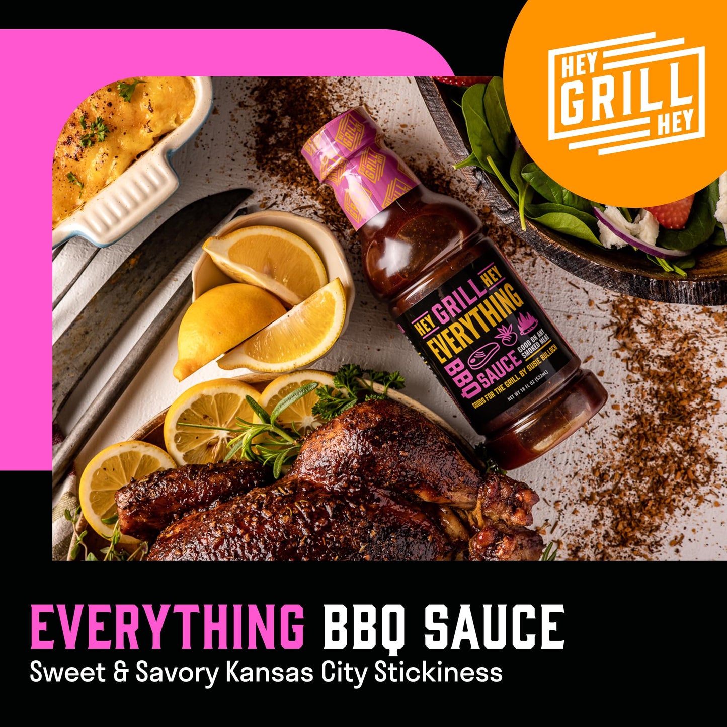 Hey Grill Hey | BBQ Seasoning and Barbeque Sauce Gift Set | Seasoning Set | Beef Rub, Sweet Rub, Everything Barbecue Sauce | Backyard BBQ Hero Trio