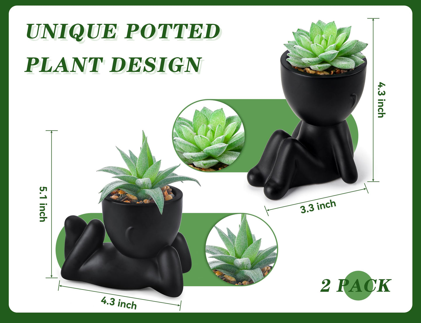 Der Rose 2 Pack Fake Plants Succulent Plants Artificial for Home Bathroom Living Room Office Decor