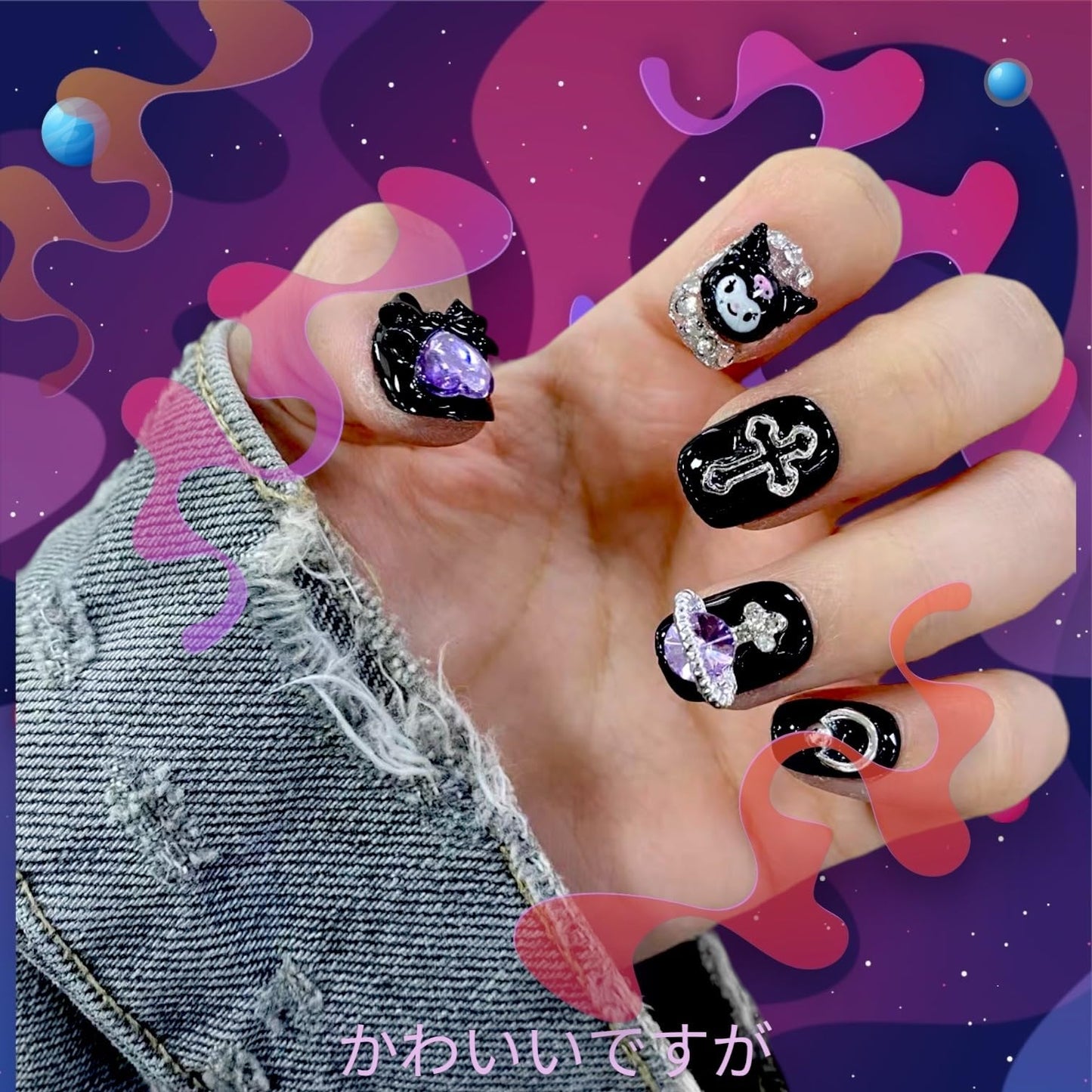 Kawaii Kuromi Pochacco 3D Nail Decal - Anime Press On Nails