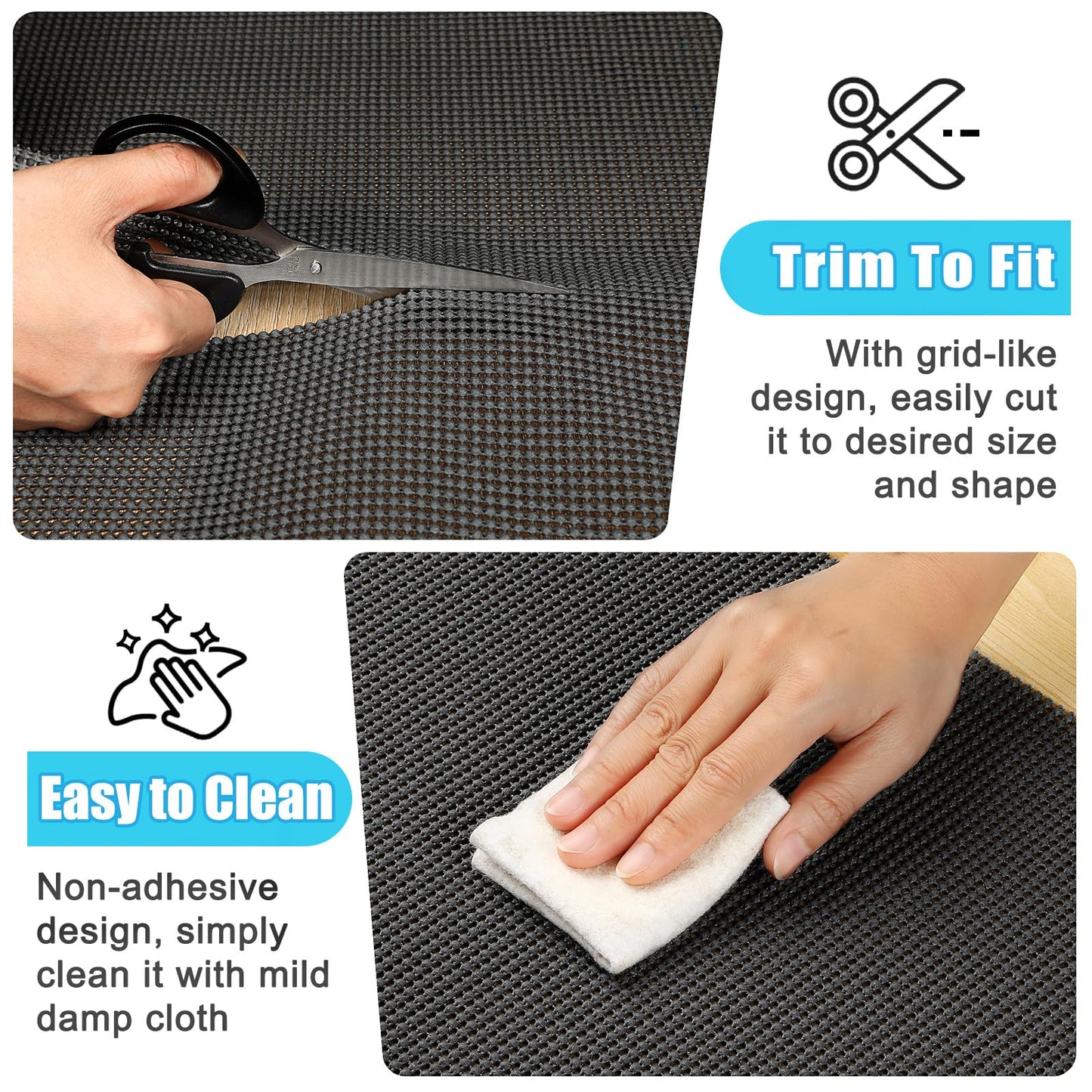 Songrey Non-Adhesive Drawer and Shelf Liner, Non Slip Cabinet Liners, Protect Kitchen Cupboard, Bathroom Drawers, Breathable, Thick Strong Grip mat (12IN x 20FT, Black)