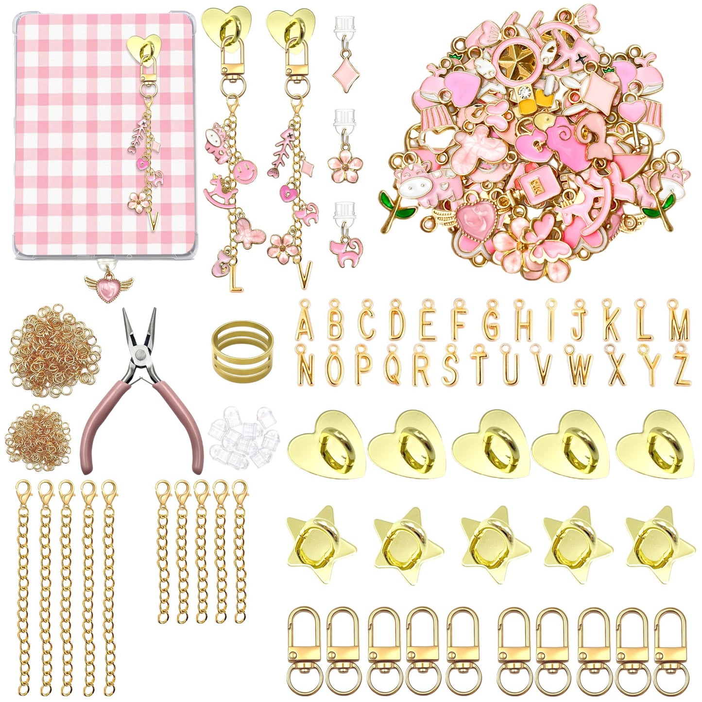 YesMvpMvp 499 Pcs Kindle Accessories,Charm Chain Making Kit for Kindle E-Reader,Charm DIY Craft Supplies,Makes 10 E-Reader Charms and 10 Type-C Dust Plug(Pink)