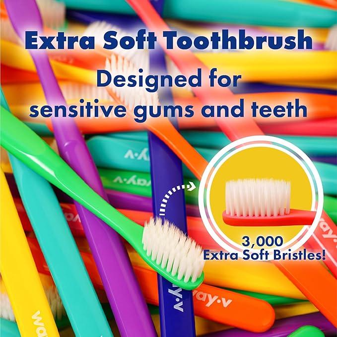 WAY.V Extra Soft Toothbrush Refill for Adults Sensitive Gums and Teeth with Individual Head Covers, 7 Pcs Manual Toothbrushes - Family and Guests - Green (7 Counts, Soft Bristle)