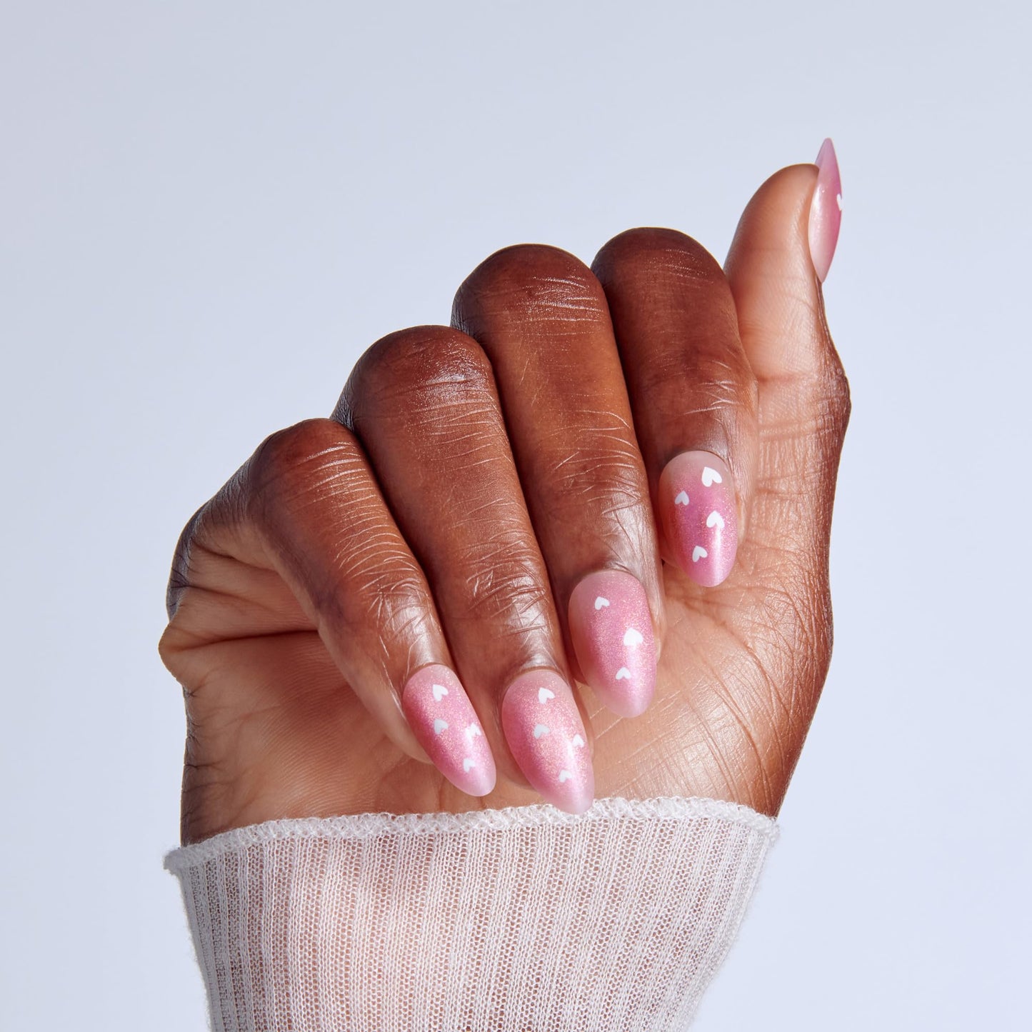 Kiss LOVE, Press On Nails, Nail glue included, 'My Forever Valentine', Pink, Medium Size, Almond Shape, Includes 32 Nails, 2g Glue, 1 Manicure Stick, 1 Mini File