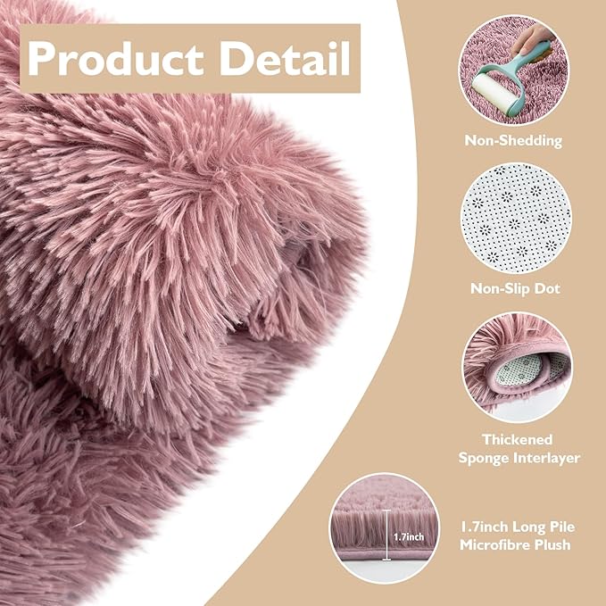 yulidayang Fluffy Round Area Rugs for Bedroom,Blush 3'X3'Shag Circle Area Rugs for Living Room,Non Slip Fuzzy Plush Rug for Kids Room Boys Girls Room and Dorm