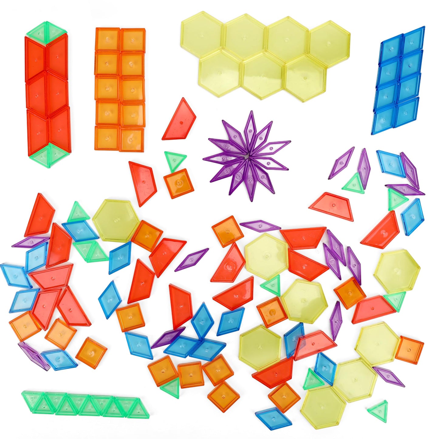 Vatrepeo 140 Pcs Translucent Pattern Blocks for Light Table, 6 Colors & Shapes Educational Light Table Manipulatives and Accessories