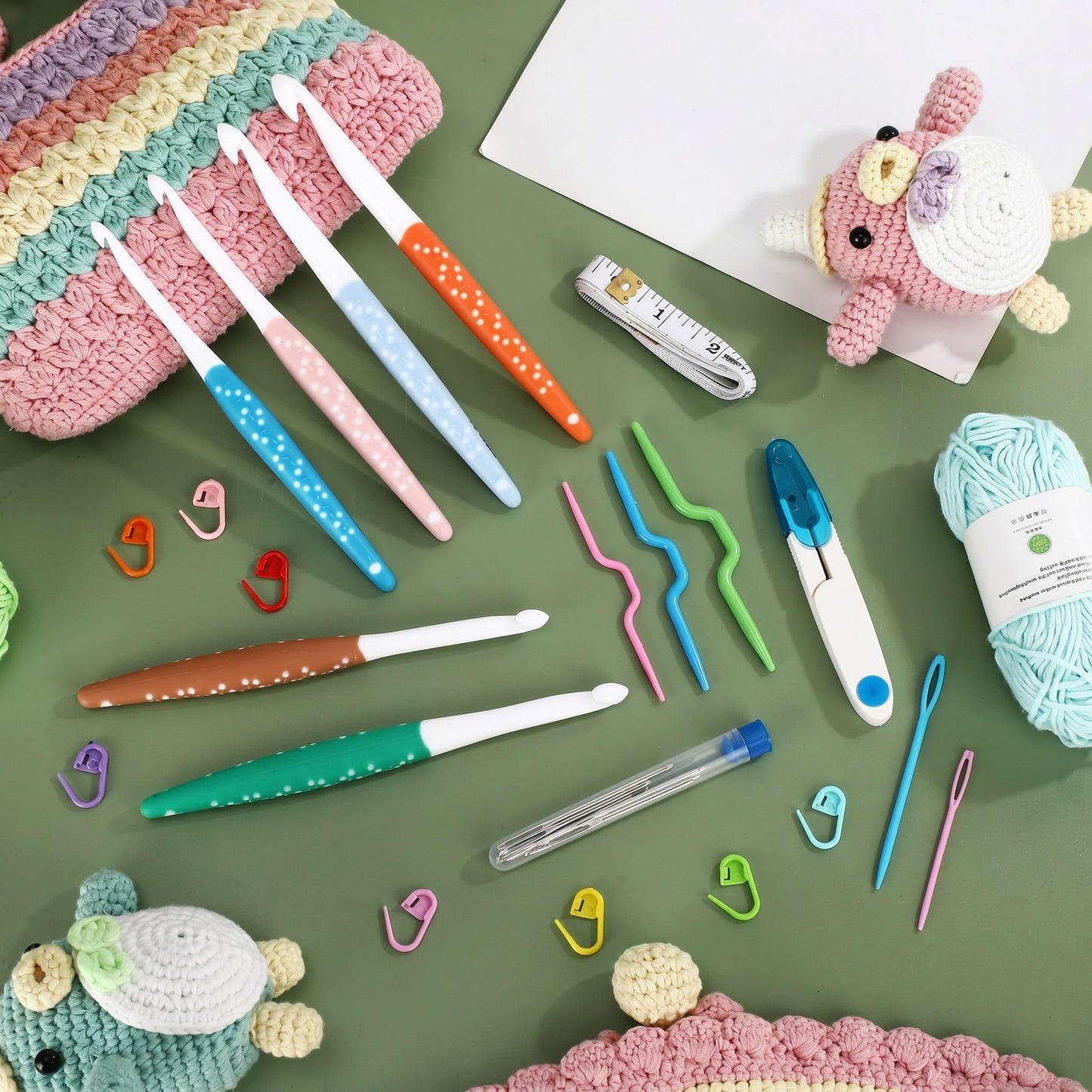 Rivvlive 30 Pcs Large Crochet Hooks Set 6 Sizes 6mm-12mm Colorful Crochet Hooks with Ergonomic Handles, Case and Knitting Needles Kit Supplies for Beginners Crafters DIY Handmade Crocheting Lover Gift