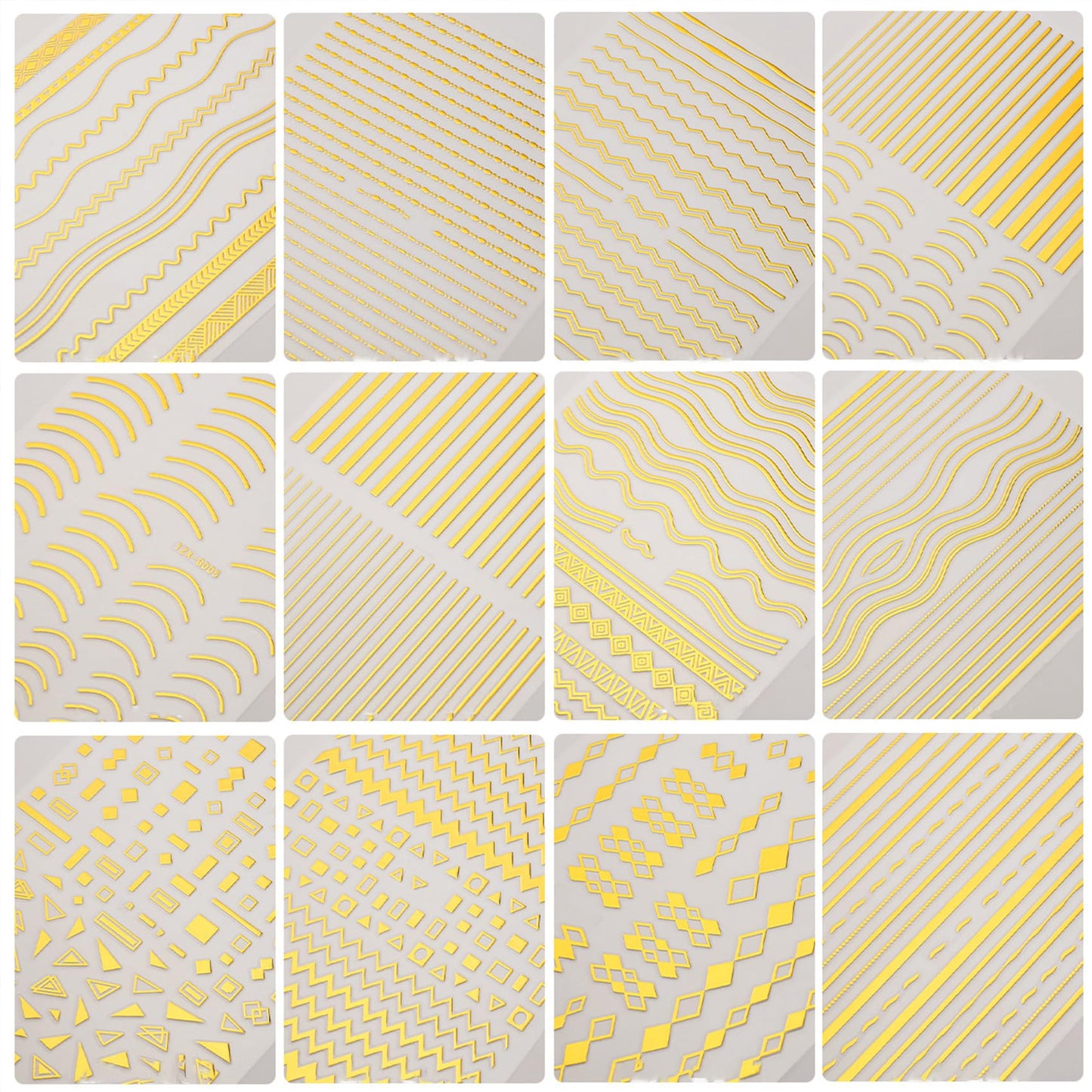 IDDFEVE 12 Sheets Gold Line Nail Art Stickers - French Smile Waves Strip Self-Adhesive Nail Decals for DIY Geometric Manicure