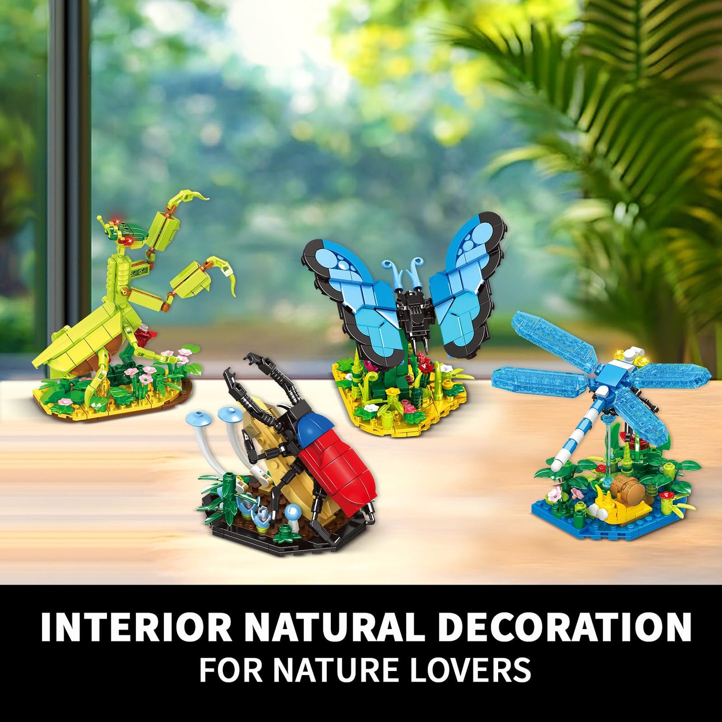 mesproud Ideas Insect Collection Toys, Bug Building Set with Life-Size Blue Morpho Butterfly, Hercules Beetle, Dragonfly and Chinese Mantis Display Models, Nature Décor Gifts for Adults Boys Girls