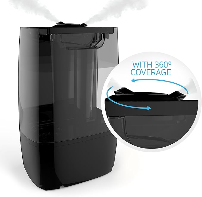 Pure Enrichment HumeXL Ultrasonic Cool Mist Humidifier - Large, Easy-to-Clean 5-Liter/1.3 Gallon Water Tank, Touch-Button Control, High/Low Mist, 2 Independent 360° Mist Nozzles and Night Mode