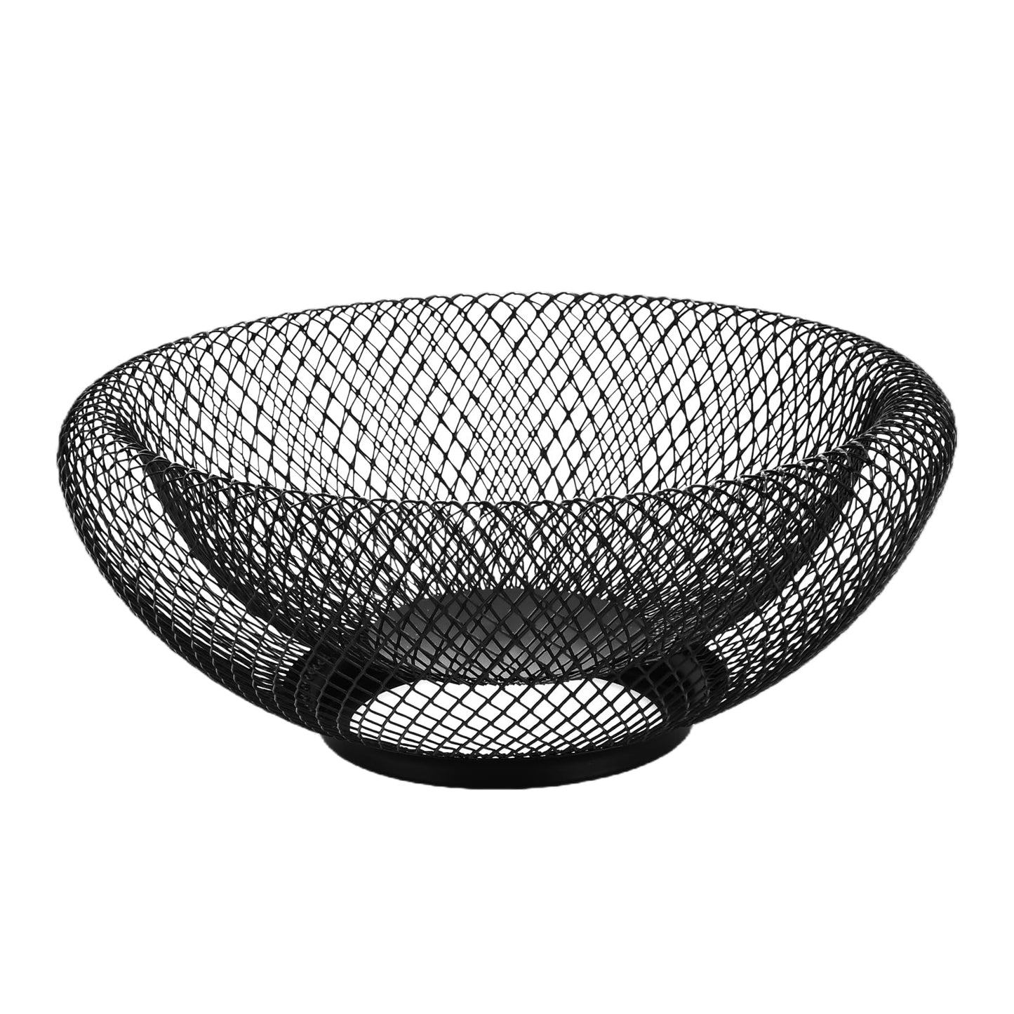 ZIVONA Black Fruit Basket for Kitchen Counter - 9.8" Metal Mesh Fruit Bowl, Modern Decorative Centerpiece for Kitchen Island, 360° Airflow Keeps Produce Fresh, Versatile for Vegetables & Snacks