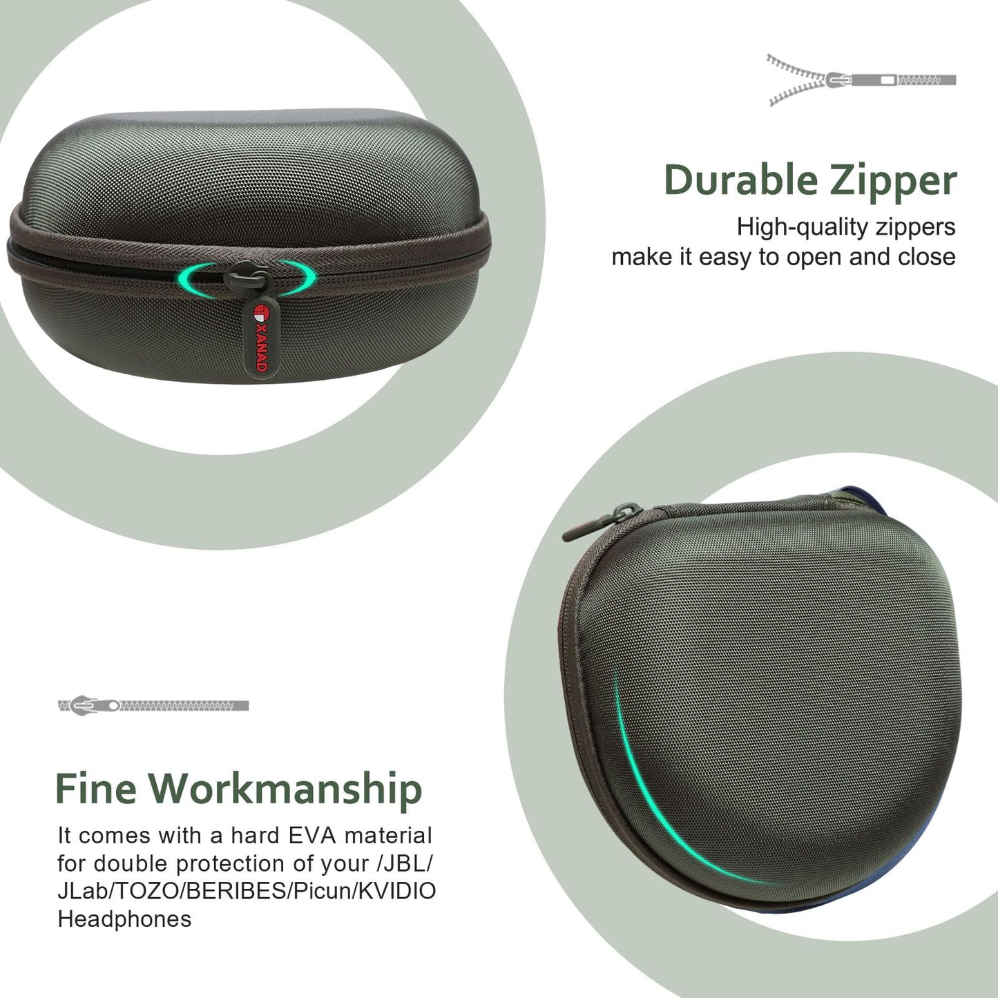 Headphone Headset Case for JLab JBuds Lux ANC/JLab Go Lux ANC/TOZO HT3/Beats/JBL/BERIBES/Picun/KVIDIO Noise Cancelling Over-Ear Foldable Headphone, Dark Green