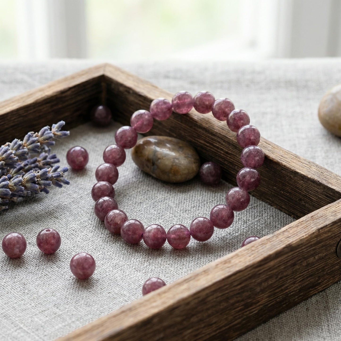 Yochus 60pcs Lepidolite Stone Beads，6mm Healing Power Natural Stone Round Loose Beads for Jewelry Making Earring Necklace DIY Crafts